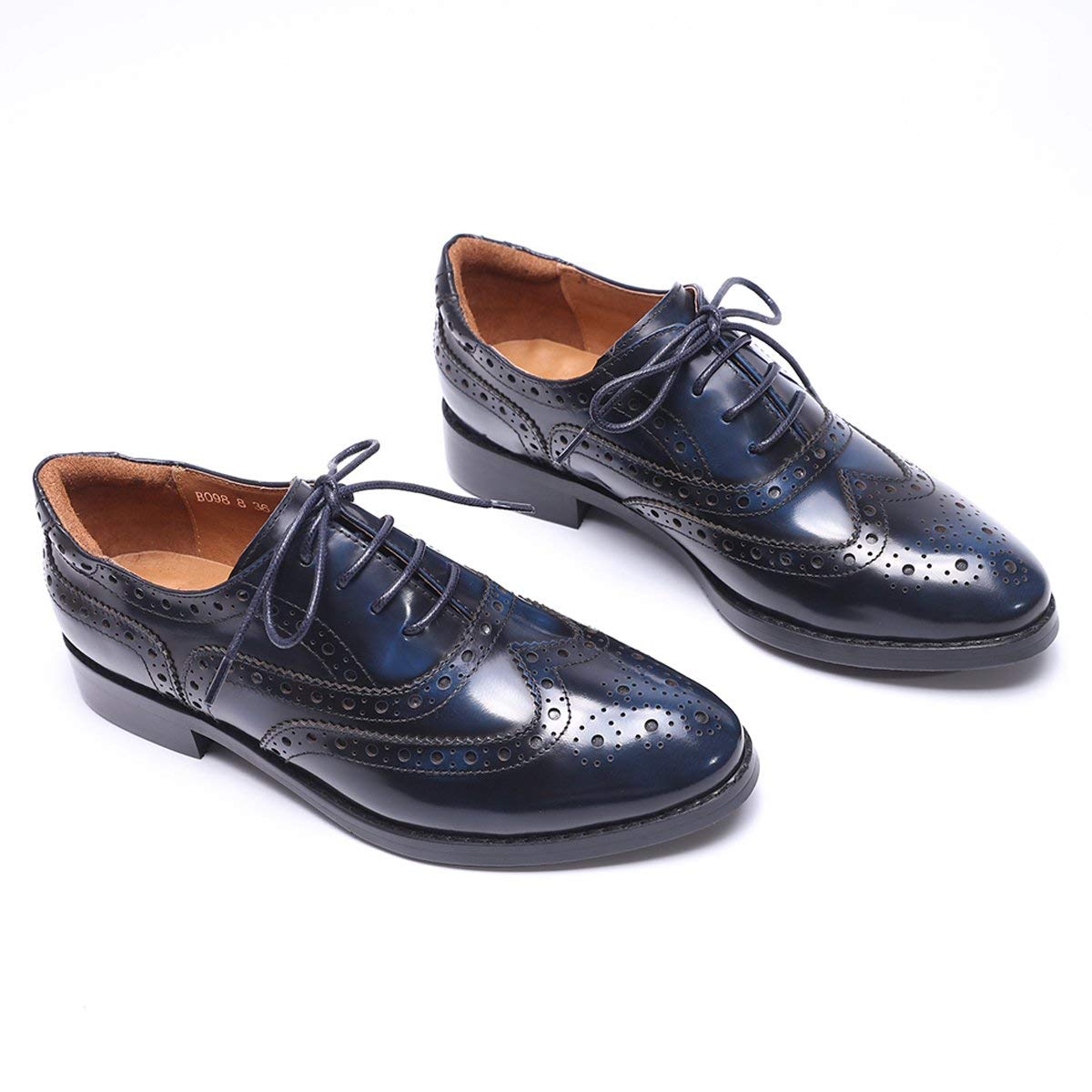Women's Leather Wingtip Oxford Shoes - Perforated Brogue Lace-Up Design for Ladies | Stylish & Comfortable for Work, Office, and Casual Outfits