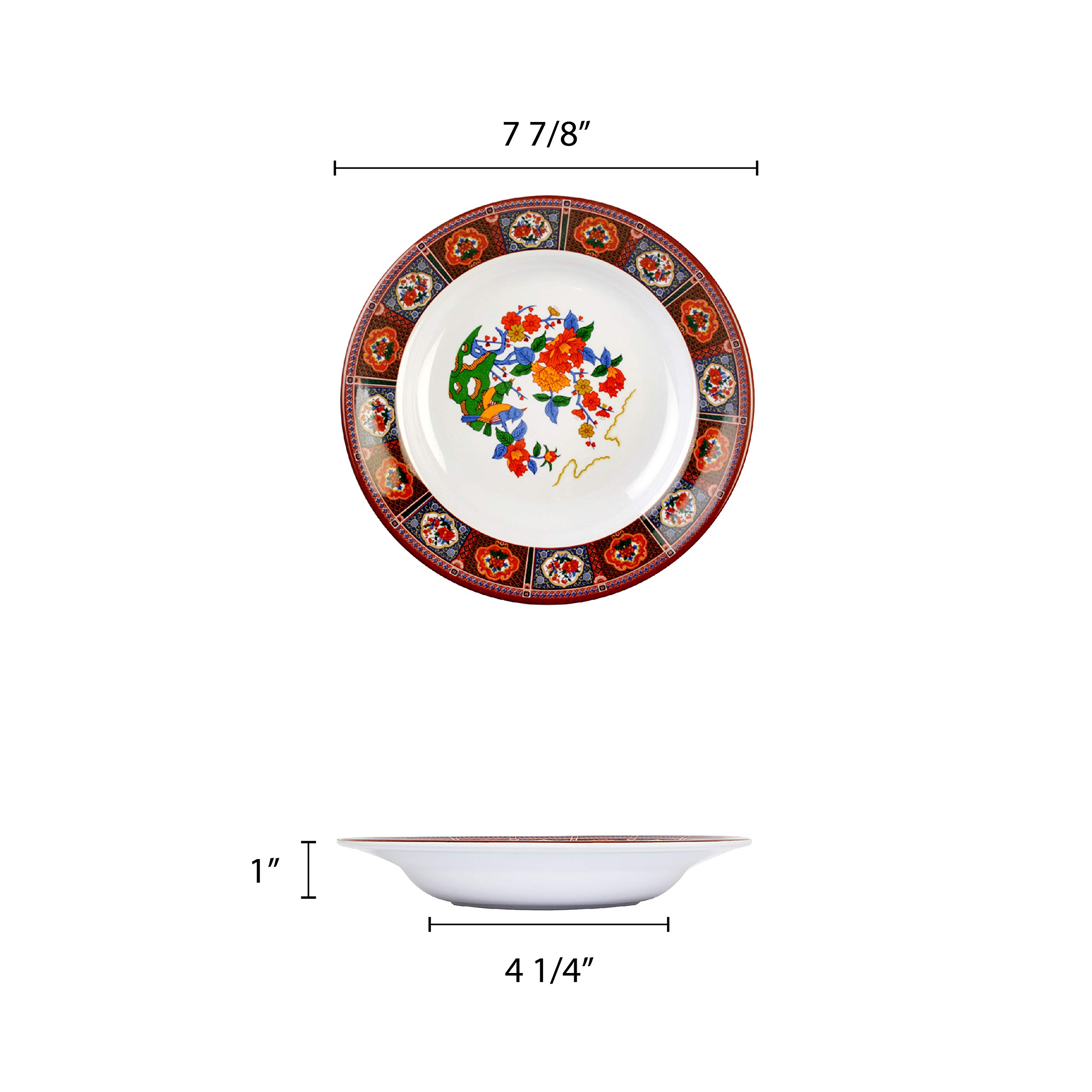 Peacock Melamine Dinnerware Set - 7 oz Soup Bowl (7 7/8 Inch) - Durable BPA-Free Plastic Plates - Pack of 12 - Perfect for Outdoor Dining, Picnics, Camping & Restaurant Use