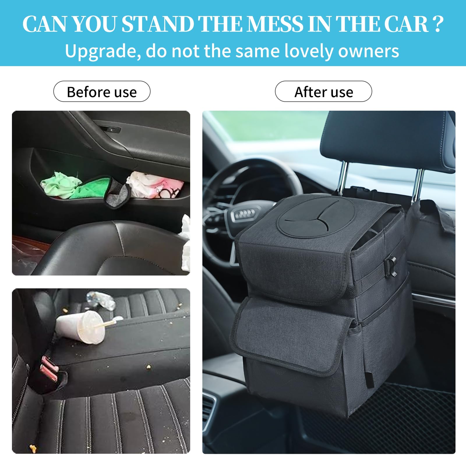 Large Capacity Hanging Car Trash Can - Foldable & Detachable Waterproof Vehicle Garbage Bin for Cars, SUVs, Sedans & Trucks | Multi-Purpose Car Storage Organizer | Perfect for Road Trips, Commuting & Family Travel