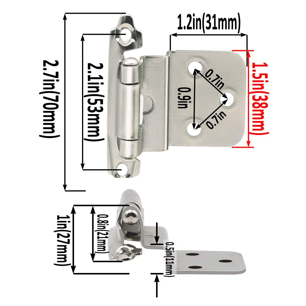3/8 Inch Offset Inset Cabinet Hinges - Self Closing Satin Nickel Kitchen Cabinet Hinges (4 Pack) - Perfect for Cabinet Door Installation & Home Renovation Projects