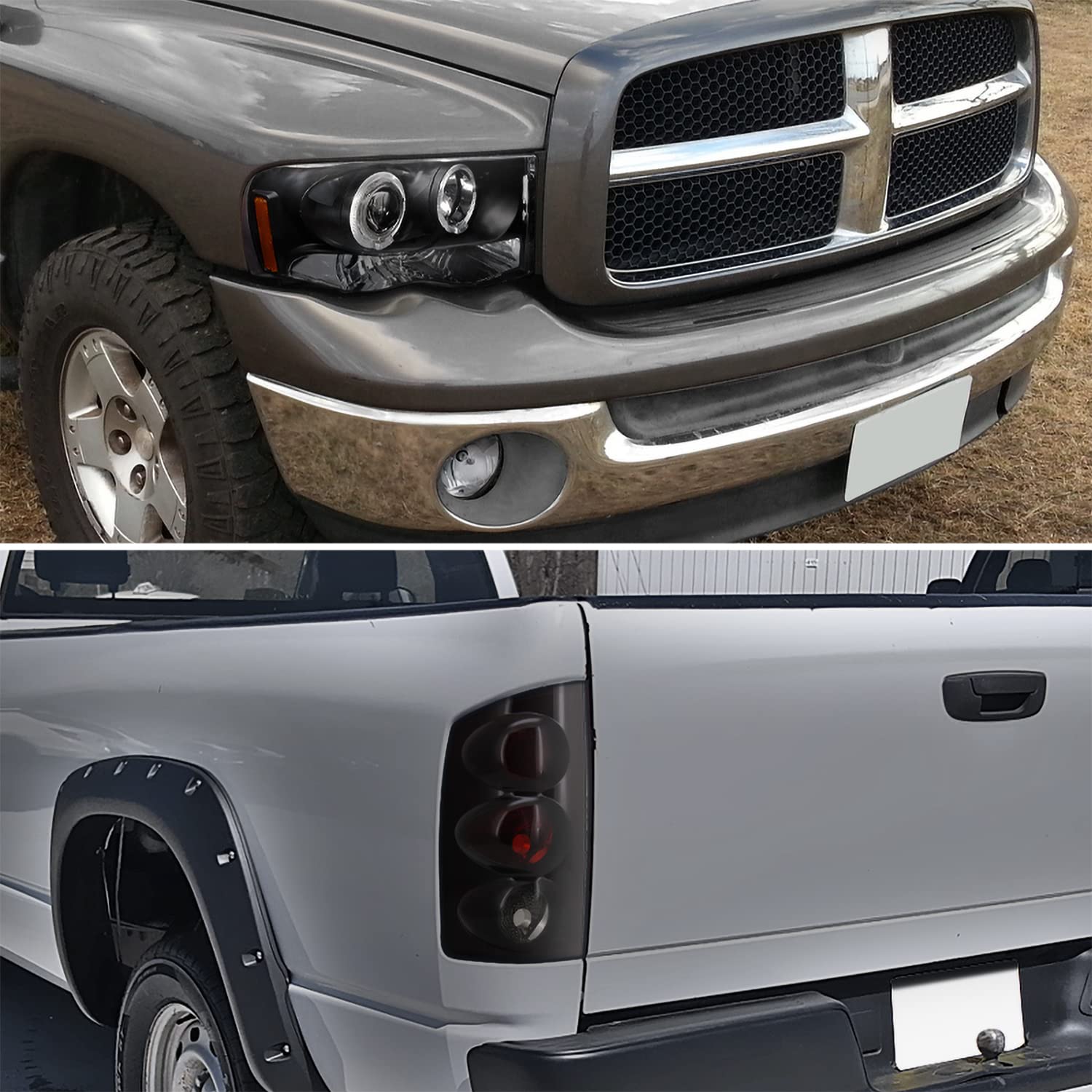 Spec-D Tuning Black Projector LED Headlights & Glossy Black Smoke Tail Lights - Compatible with 2002-2005 Dodge Ram (Left & Right Pair) - High Performance Lighting for Night Driving & Off-Road Adventures
