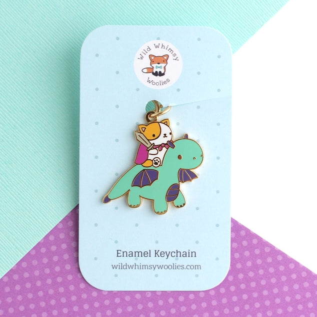Cat and Dragon Knight Enamel Keychain - Cute Anime Character Key Ring for Bag Keys Gift - Perfect for Cosplay, Anime Fans & Keychain Collectors