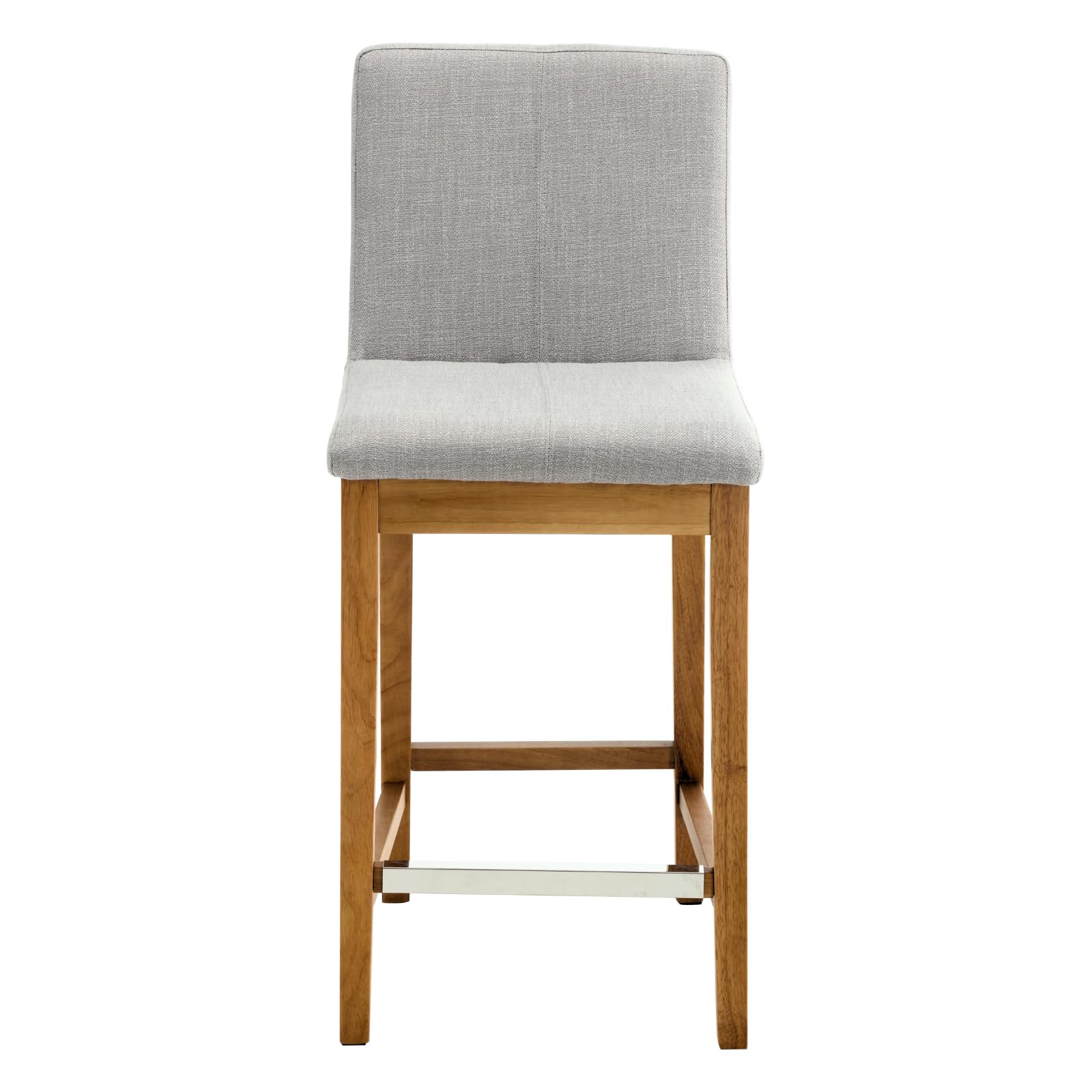Set of 4 Mid-Century Modern Counter Stools - 26 Inch Height with Linen Upholstery & Wood Frame - Perfect for Kitchen Islands, Home Bars, and Patio Dining - Light Grey Fabric Seating