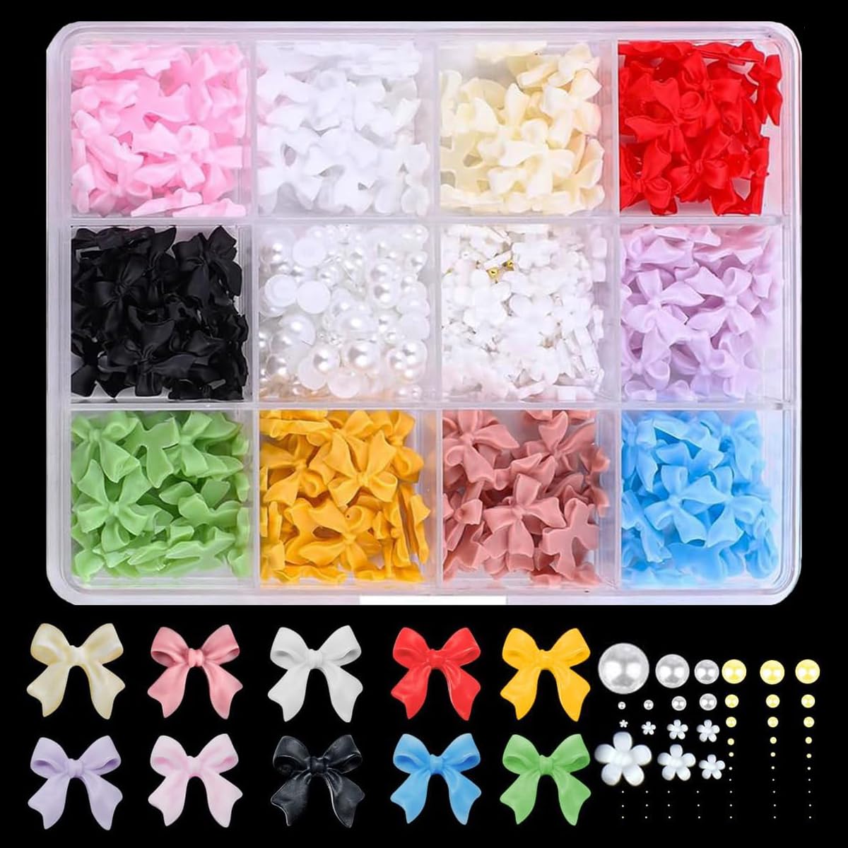 1000PCS 3D Colorful Bow Nail Charms & Flatback Rhinestones - DIY Nail Art Gems, Pearls, Jewel Stones for Manicure Decoration - Perfect for Nail Salon, Home DIY, Party Nail Designs & Gift Giving