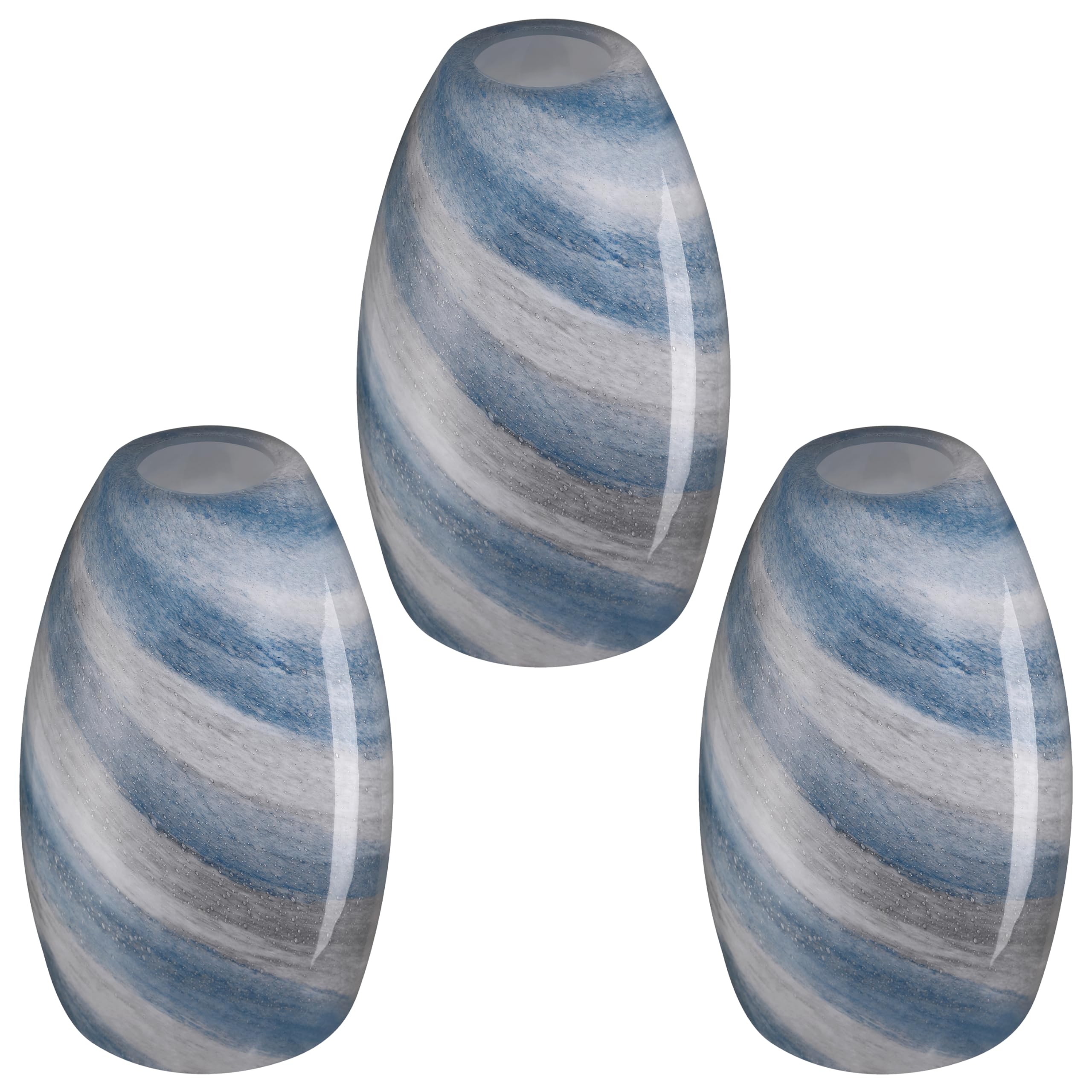 3 Pack 4.65 Inch Handblown Art Glass Lamp Shades - Grey Blue Oval Replacement Shades for Kitchen Island Pendant, Ceiling Chandelier & Light Fixtures | Perfect for Dining Room, Bedroom & Home Decor Lighting