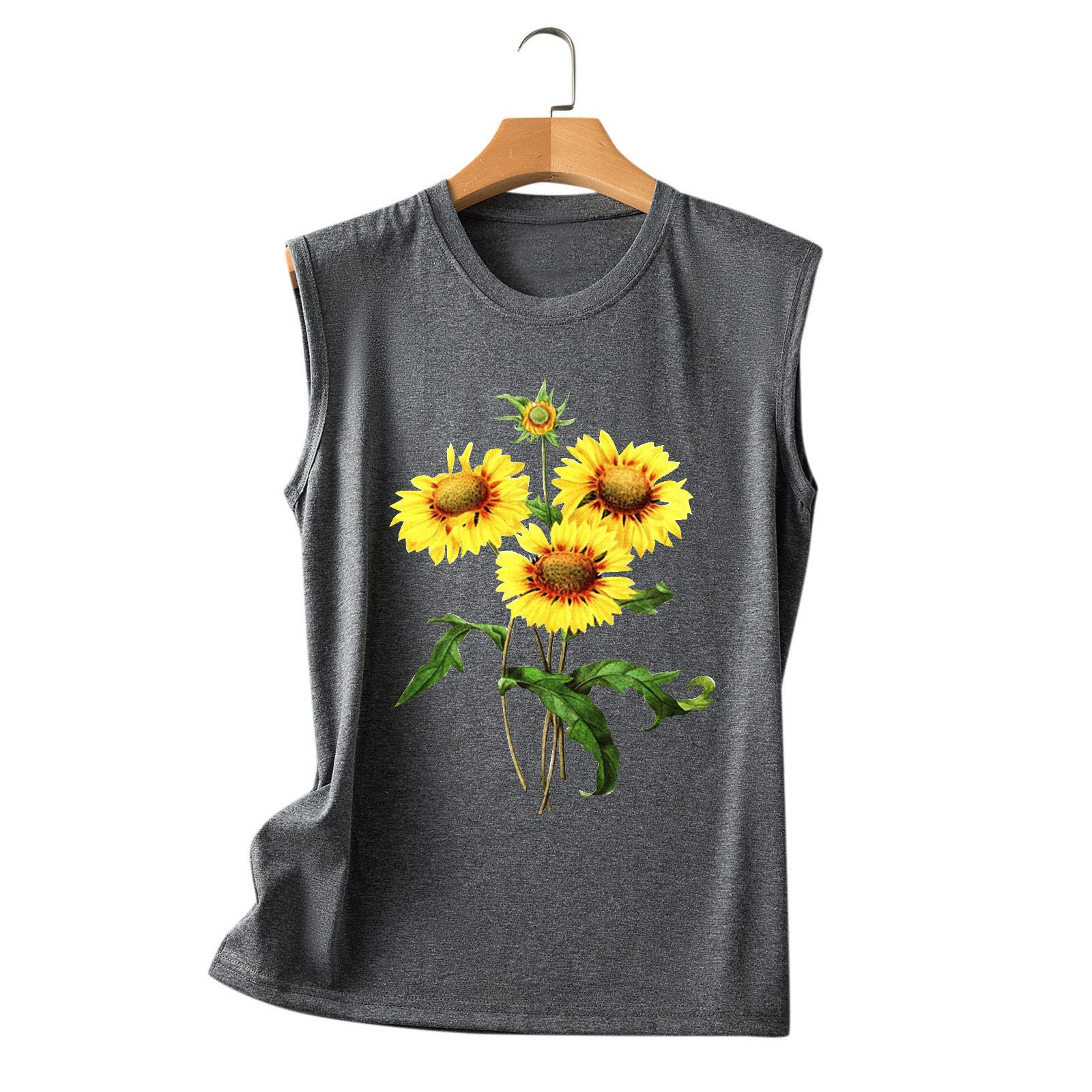 Women's Casual Sunflower Print Sleeveless V-Neck Tank Top Blouse - Summer Beachwear, Boho Outfit for Vacation & Outdoor Activities