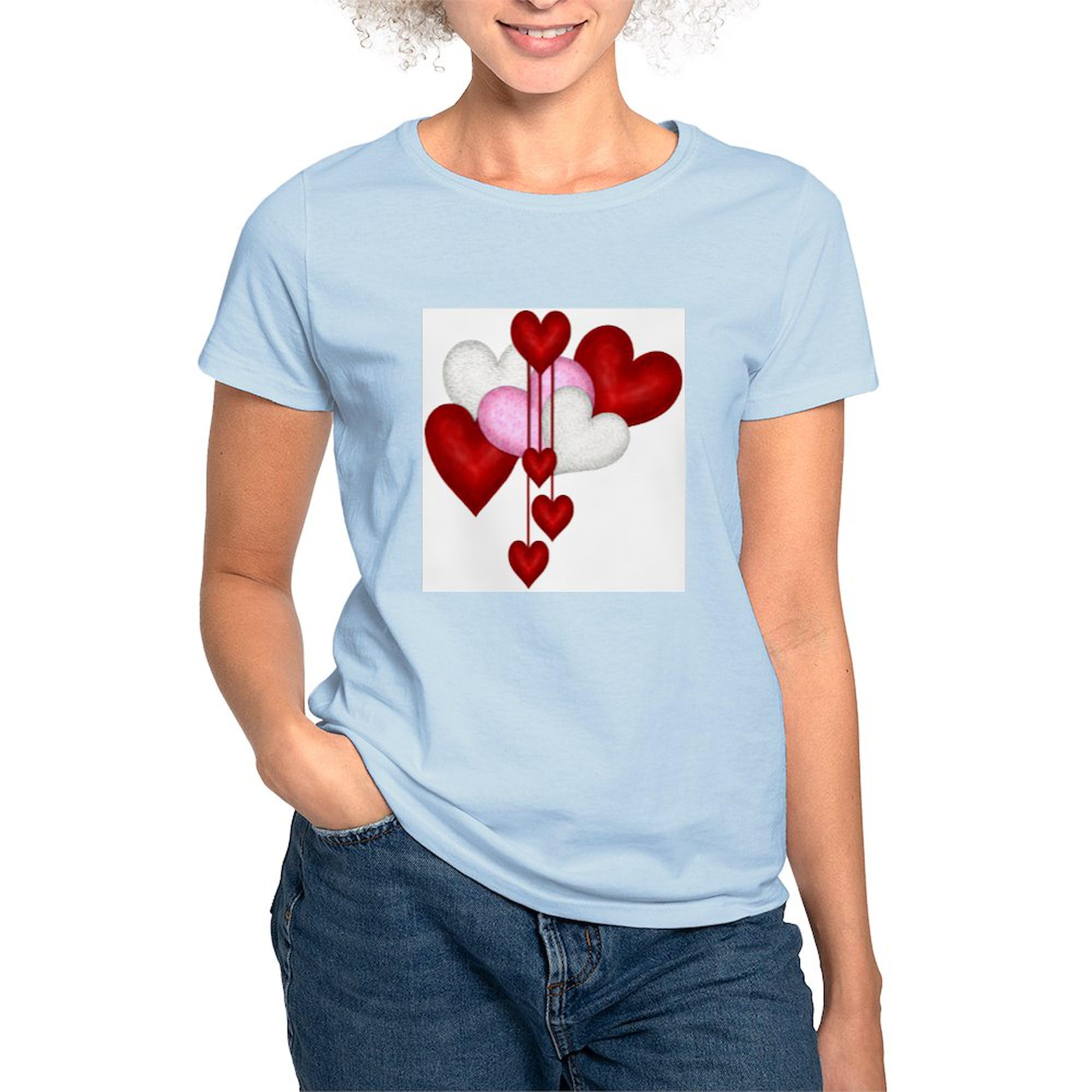 Romantic Hearts Women's Lightweight Cotton Crew Neck T-Shirt - Soft Casual Tee for Date Night, Valentine's Day & Everyday Wear