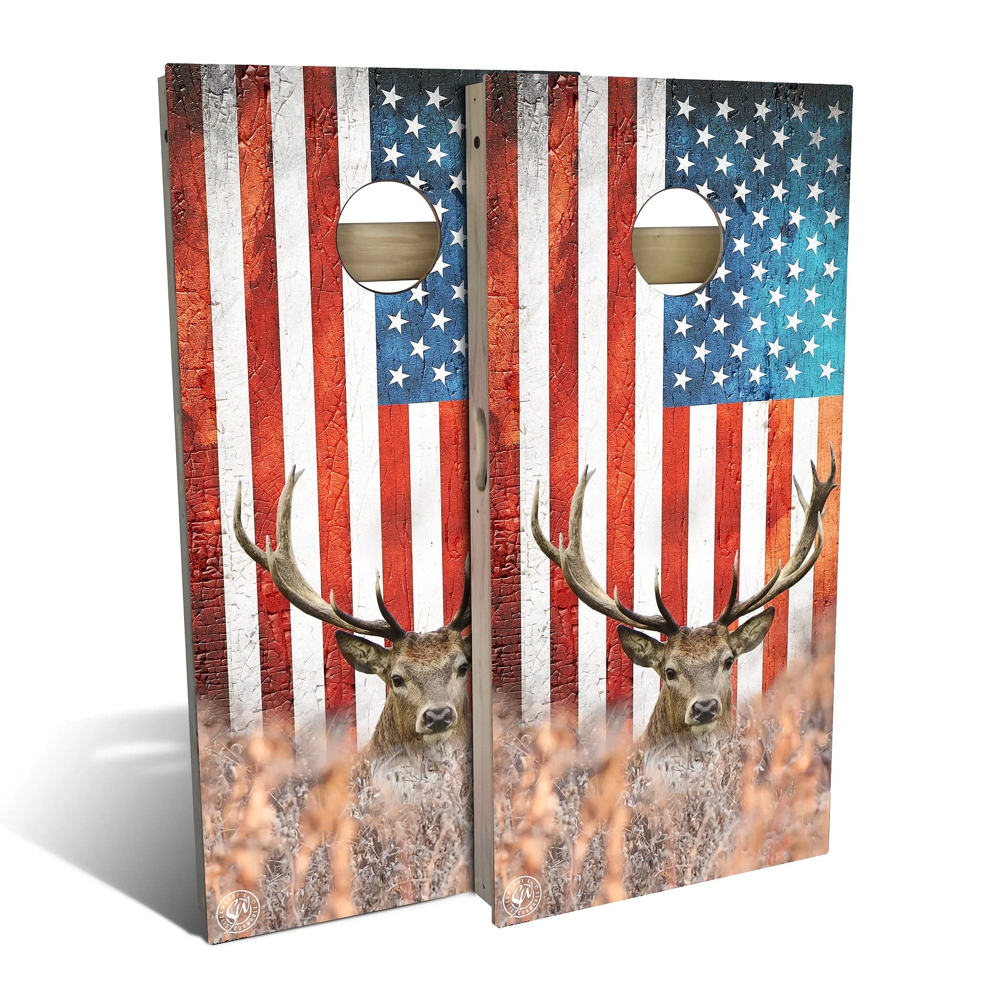 American Flag Cornhole Game Set with 2 Boards & 8 Bags - Patriotic Outdoor Lawn Game for Backyard, Tailgating, and BBQs - Multiple Sizes & Accessories Included