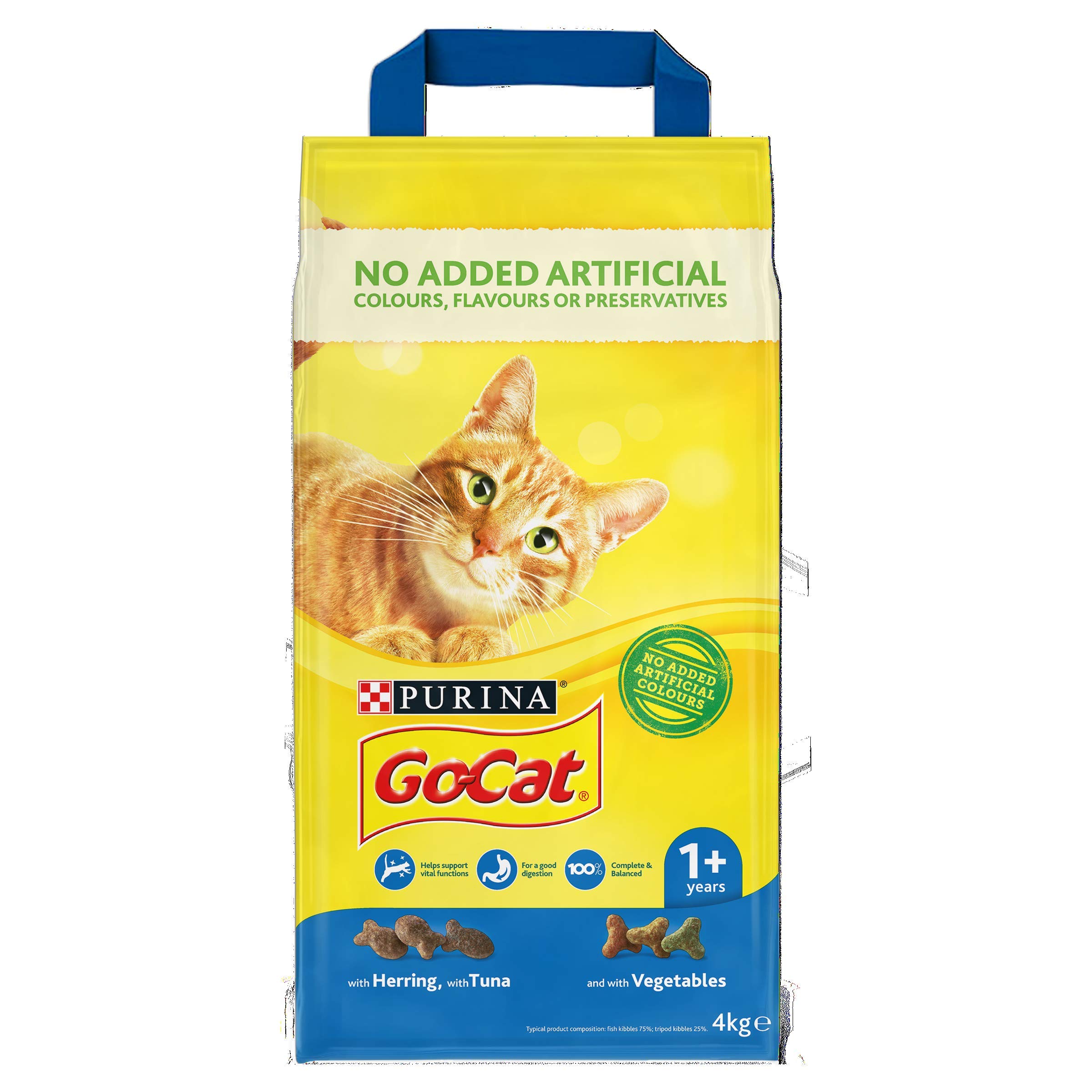 Premium Go-Cat Complete Adult Dry Cat Food with Tuna & Herring - Nutrient-Rich Formula with Vegetables - 4kg Bag for Healthy Skin & Coat - Perfect for Indoor & Outdoor Cats