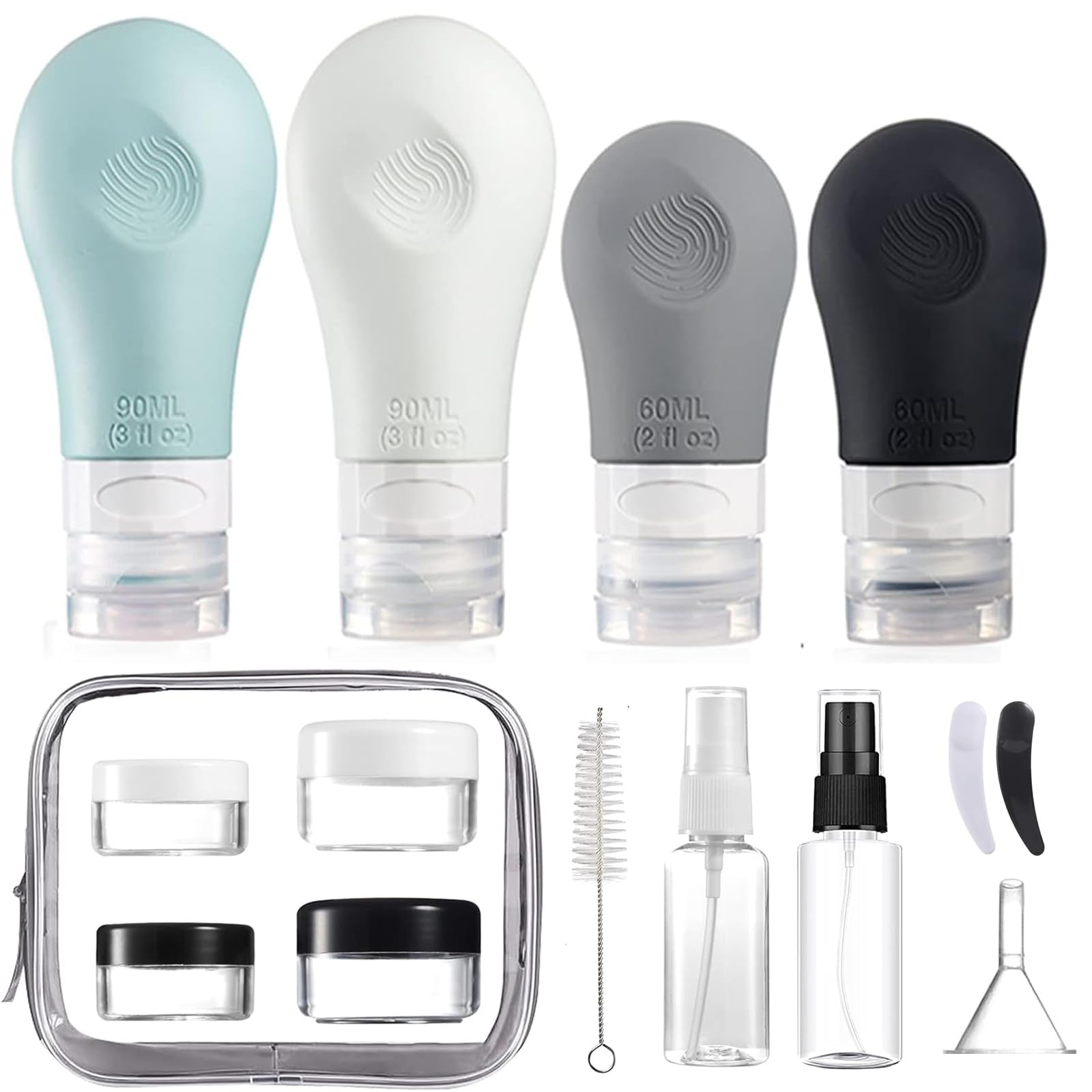 TSA Approved Leak Proof Silicone Travel Bottles Set - 16 Pack (2oz & 3oz) for Shampoo, Conditioner, Lotion & Body Wash | Portable Toiletry Containers for Airplane, Gym, Camping & Vacation Accessories