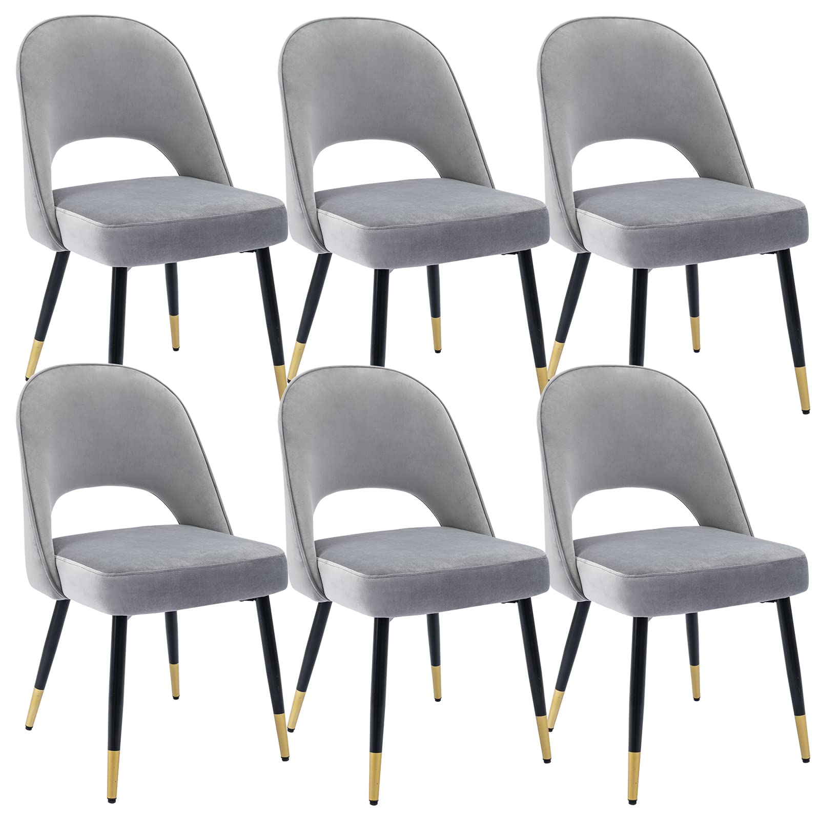 DUOMAY Modern Dining Chair Set of 6 - Velvet Upholstered Open Back Armless Chairs with Sturdy Metal Frame - Grey Kitchen & Living Room Side Chairs - Perfect for Dining Room, Breakfast Nook, and Small Space Decor