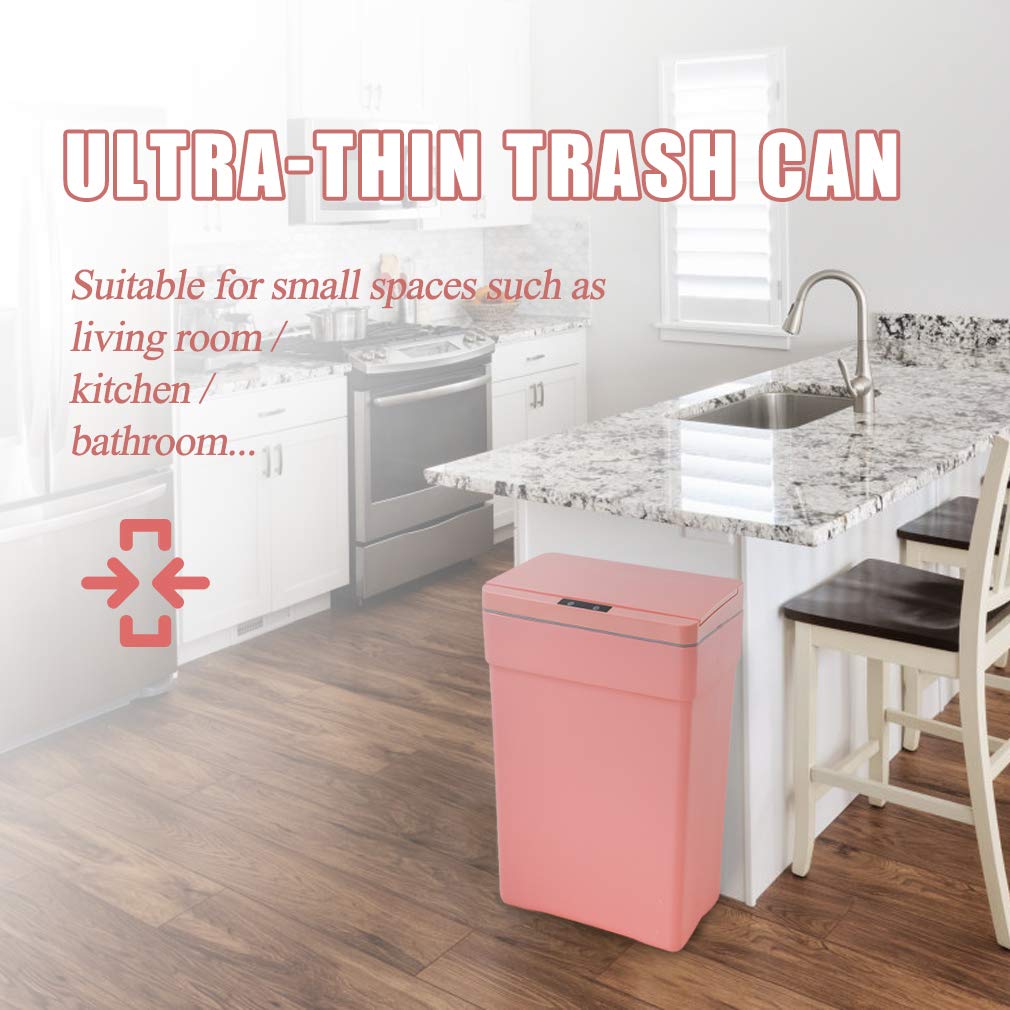 13 Gallon Automatic Touchless Trash Can with Lid - 50L High Capacity Kitchen Garbage Bin for Home, Office, Bedroom & Bathroom | Motion Sensor Hands-Free Operation (Black/Pink) - Perfect for Hygienic Waste Disposal in Kitchens, Bathrooms & Workspaces