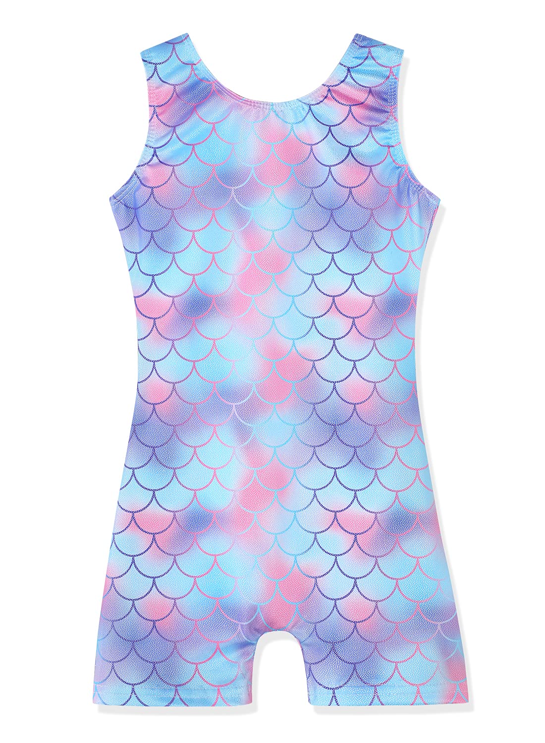 Girls Gymnastics Leotard - Toddler Dance Biketard with Mermaid & Unicorn Design - Shiny Rainbow, Blue & Hot Pink Athletic Dance Wear - Perfect for Ballet, Cheerleading & Performance Costumes
