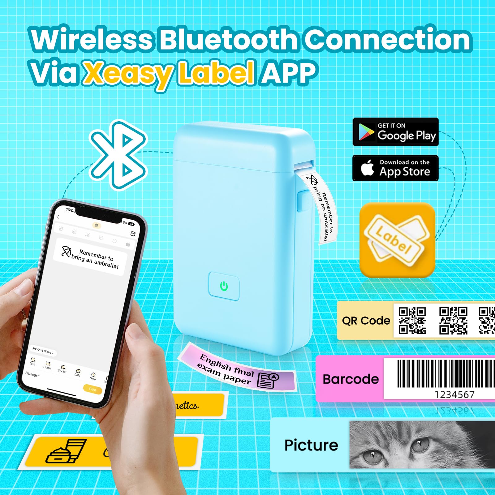 Vretti HP2 Portable Bluetooth Label Maker Machine with Tape - Mini Sticker Printer for Home, Office, Storage & Shipping Organization - Barcode Label Printer with Multiple Templates (Blue) | Perfect for Pantry Labels, Moving Boxes & Office Filing