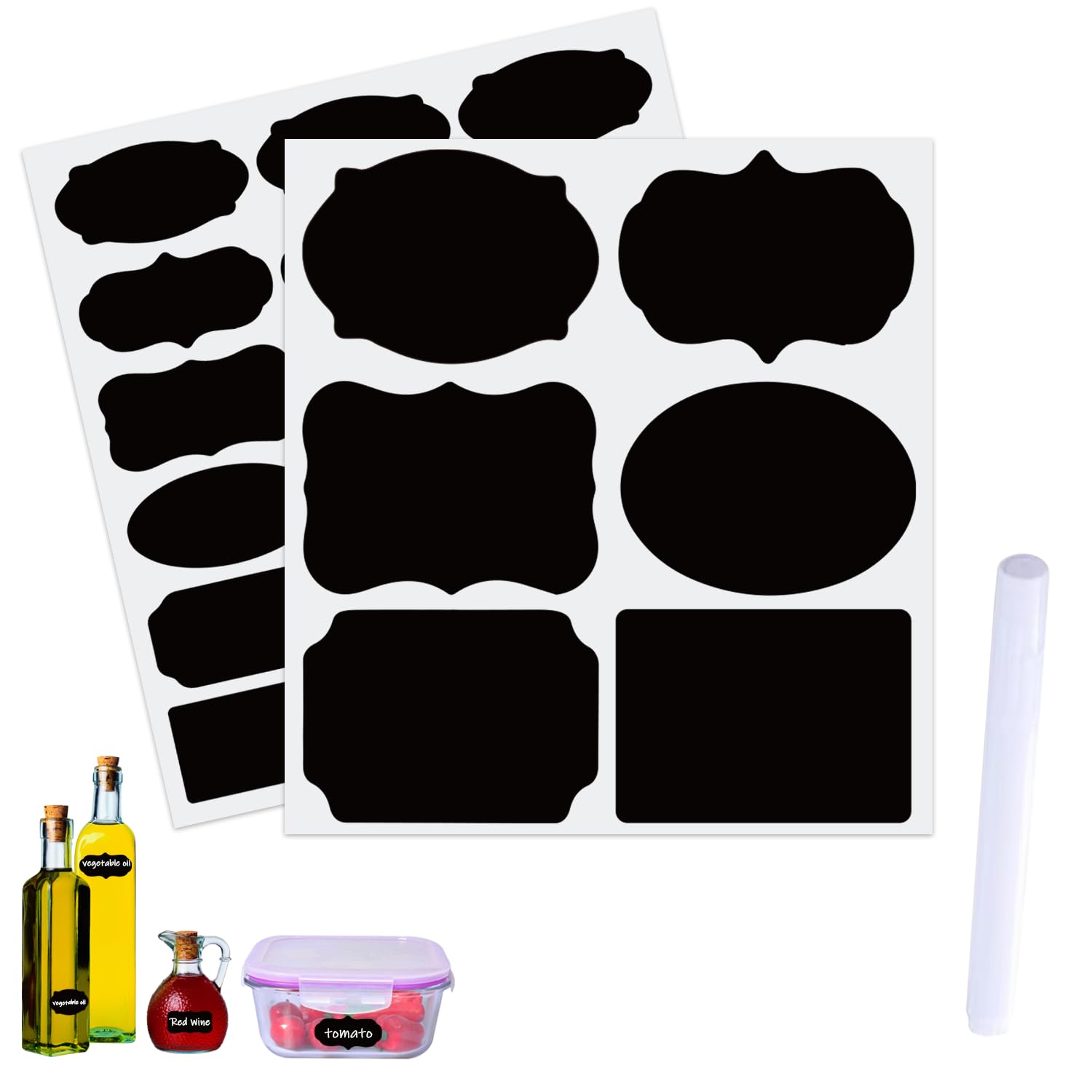 240 Pcs Black Chalkboard Labels with White Chalk Marker - Reusable Waterproof Removable Stickers for Jars, Bottles & Storage Bins - Perfect for Home & Kitchen Organization, Pantry Labeling & Classroom Use