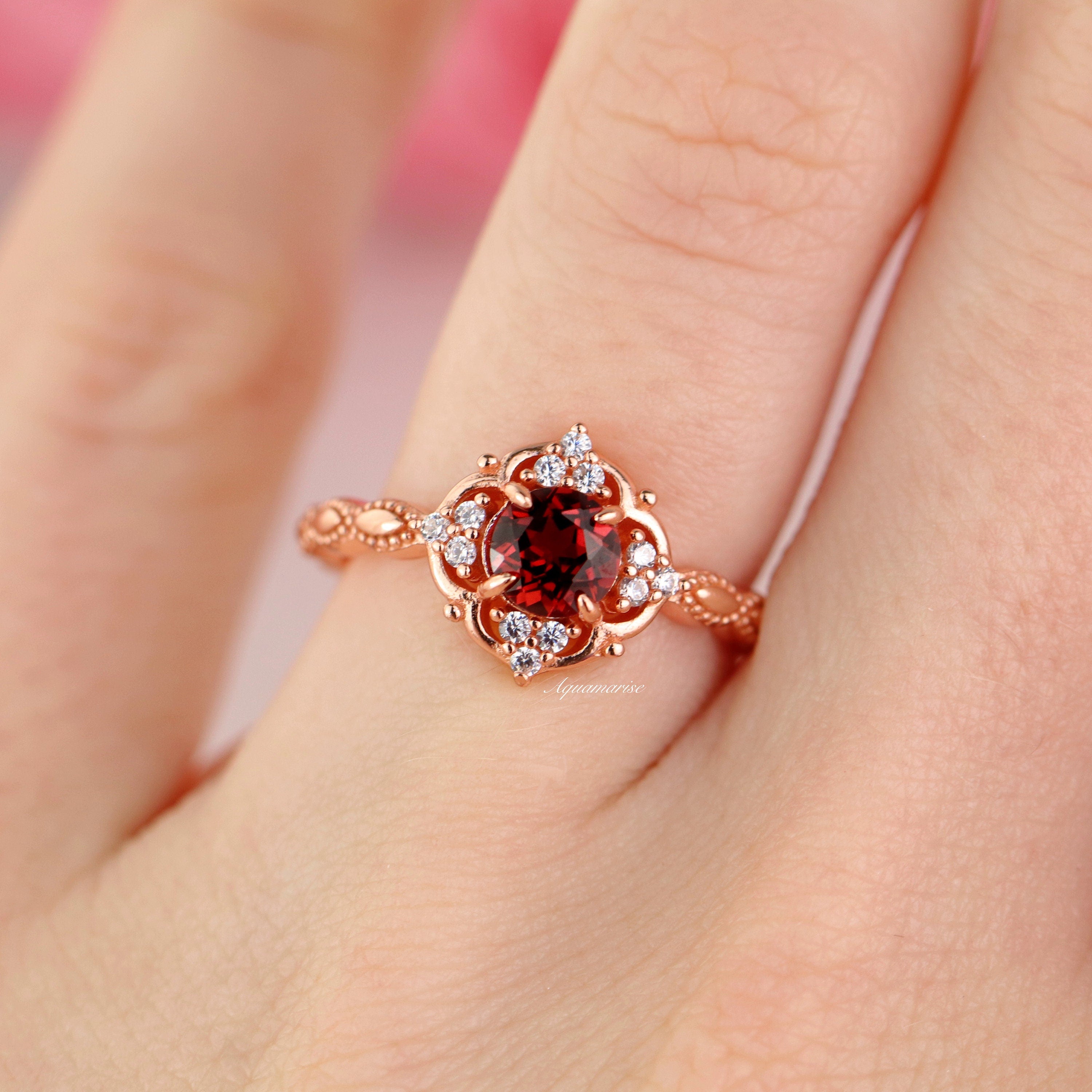 Claire Garnet Ring 14K Rose Gold Vermeil - Elegant Birthstone Jewelry for Women, Perfect for Valentine's Day, Anniversary & Special Occasions
