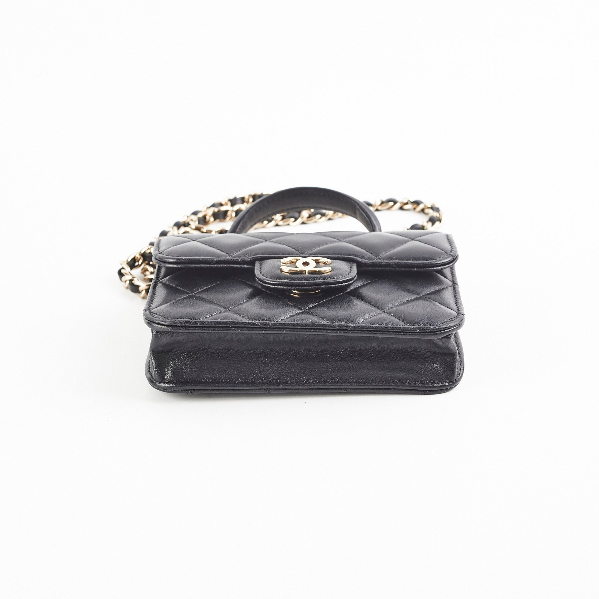 Chanel 21k Micro Top Handle Bag - Genuine Lambskin Leather Black Luxury Handbag for Women | Perfect for Evening Parties, Date Nights & Special Occasions
