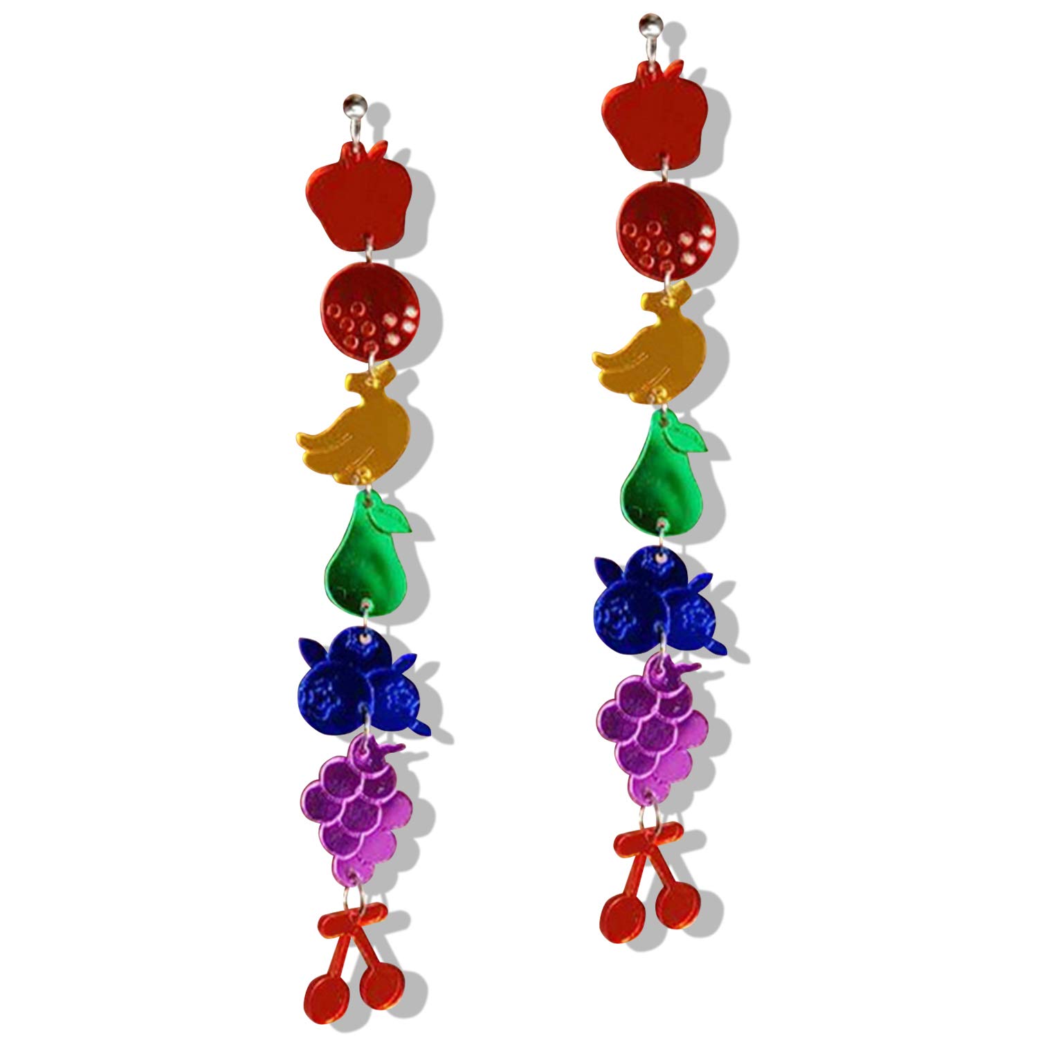 Unique Handmade Lightweight Acrylic Fruit Dangle Earrings - Cute Long Tassel Apple Banana Cherry Drops for Women & Girls | Statement Jewelry Gift for Casual Wear, Parties & Everyday Fashion