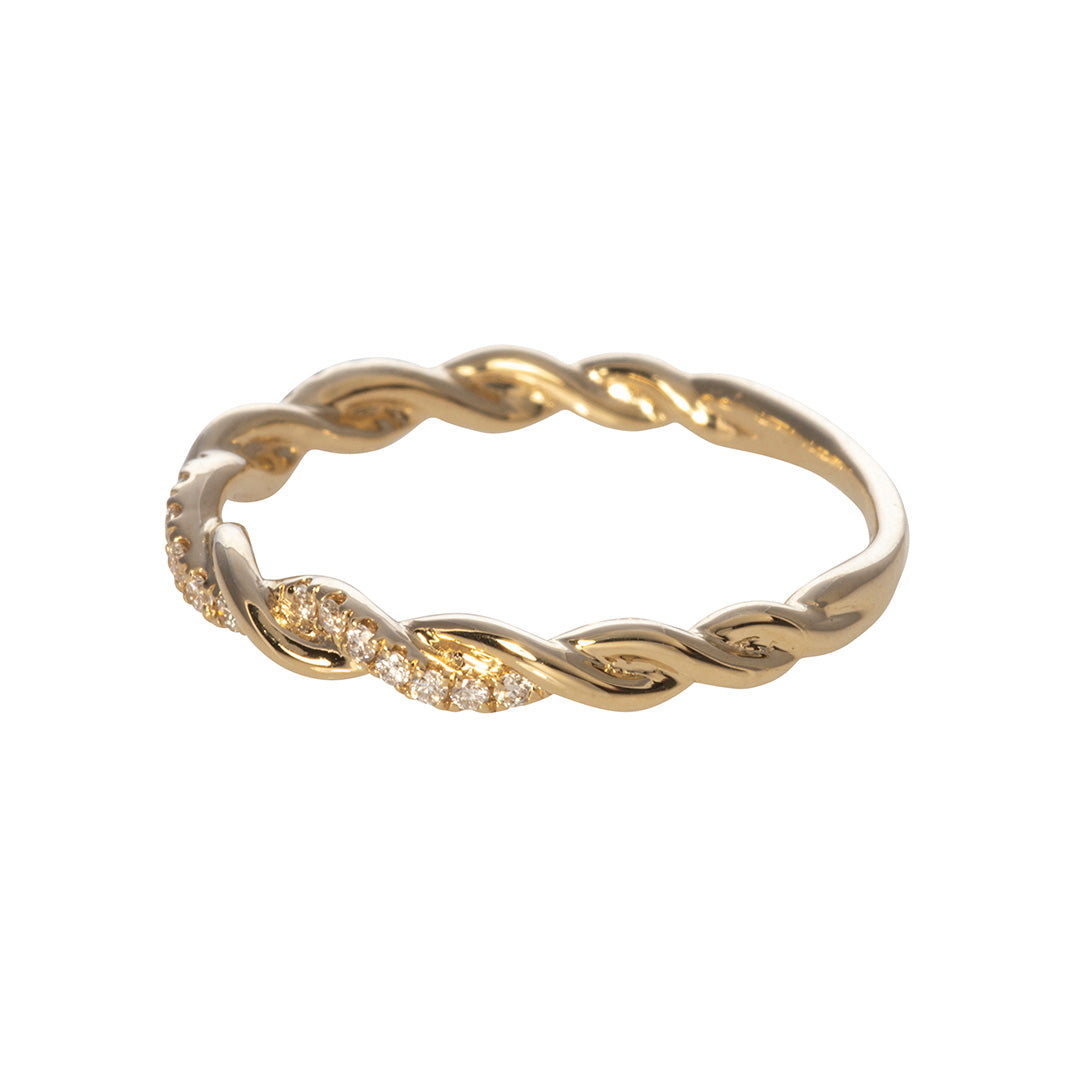 14K Yellow Gold Diamond Twist Stackable Band Ring for Women - Perfect for Stacking, Layering & Everyday Wear