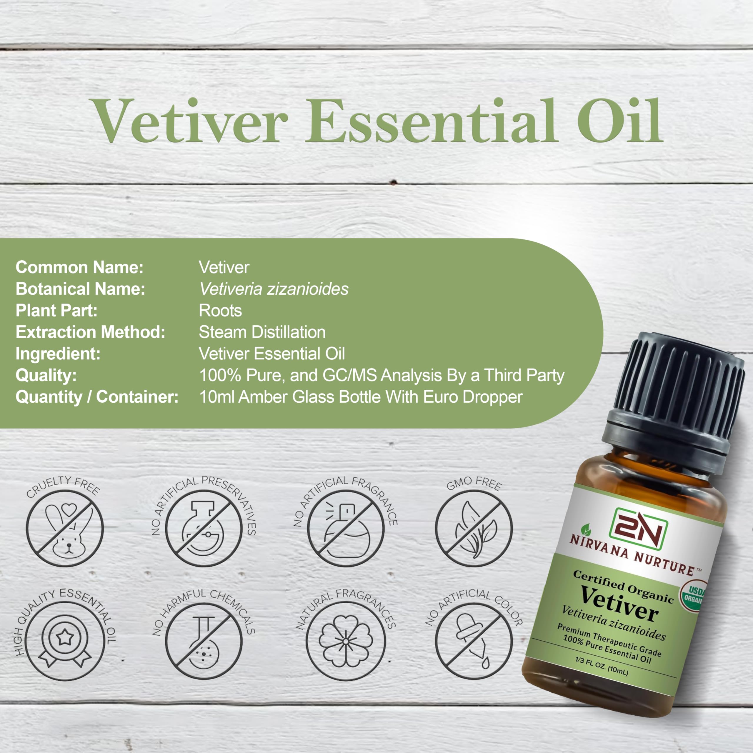 Organic Vetiver Essential Oil - 100% Pure for Aromatherapy & Skincare