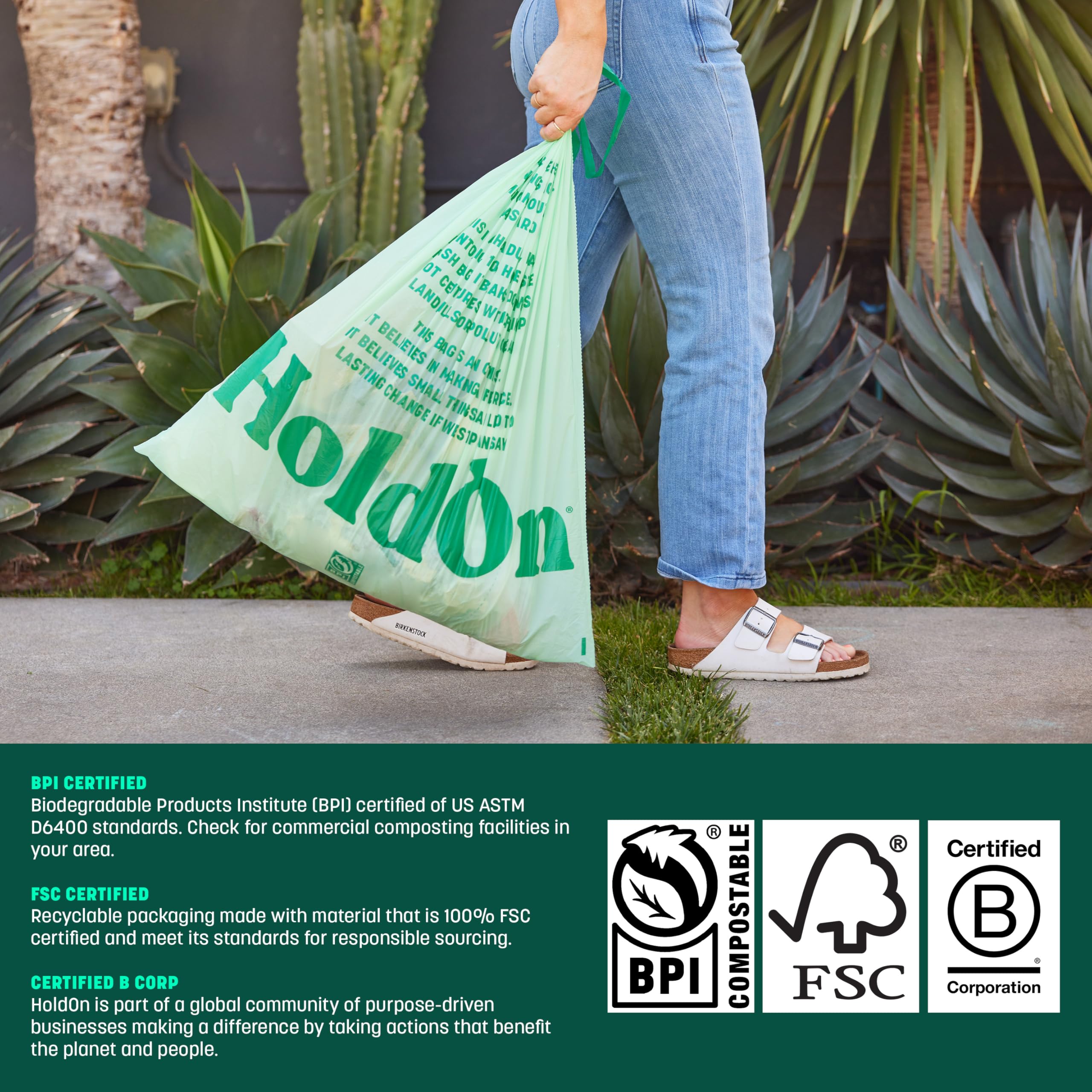 13-Gallon Heavy Duty Compostable Trash Bags with Drawstring - 40 Count (2 Pack) - Tall Kitchen Garbage Bags for Waste Bins, Recycling & Composting - Perfect for Home, Office & Outdoor Use