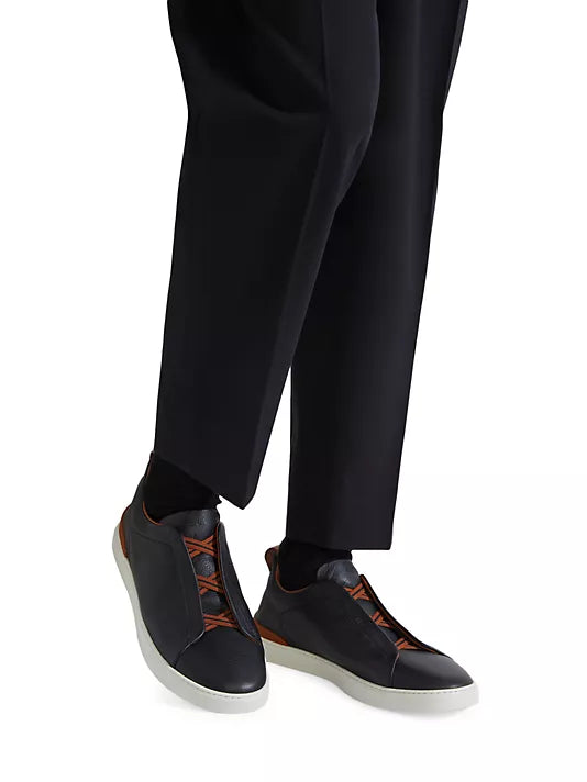Ermenegildo Zegna Black Vici Leather Triple Stitch Dress Shoes - Premium Italian Luxury for Business & Formal Occasions
