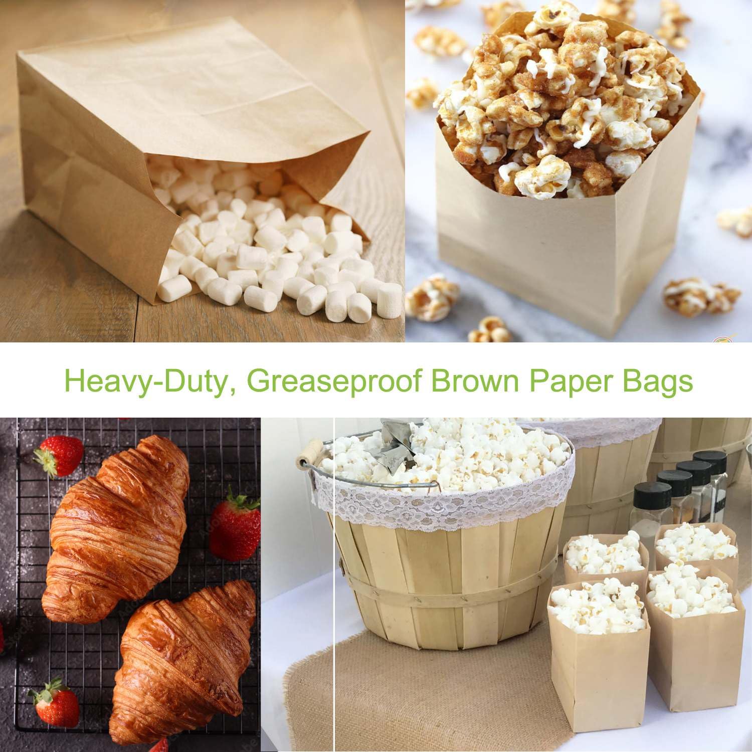 100 Pack Small Brown Kraft Paper Bags - Greaseproof, Recyclable & Biodegradable Snack Bags for Popcorn, Cookies, Fries | Perfect for Parties, Picnics, School Lunches & Eco-Friendly Gift Wrapping