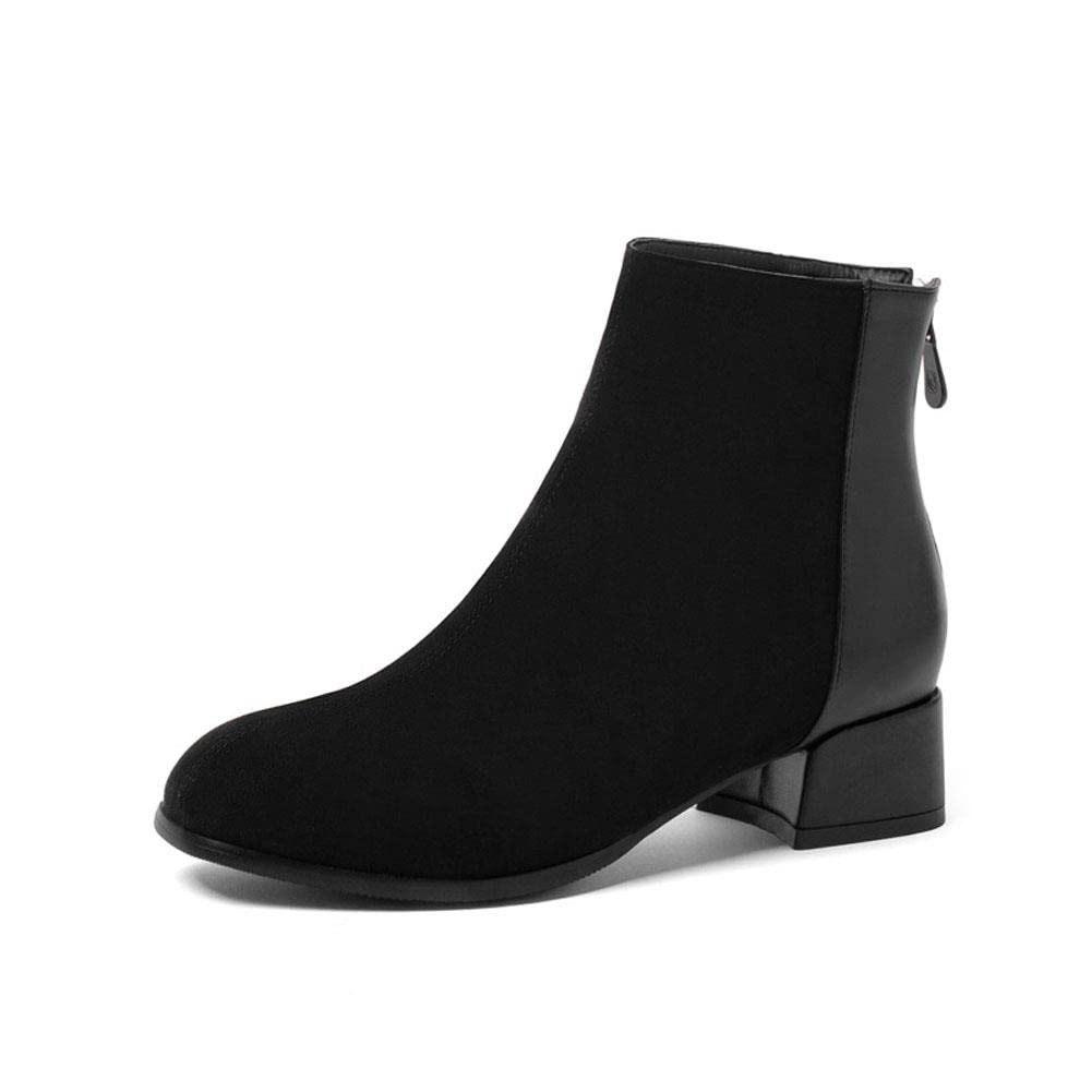 XANGNUO Women's Suede Chelsea Ankle Boots - Round Toe, Square Heel, Slouchy Style - Tan & Black Booties for Casual Wear, Office & Fall Fashion
