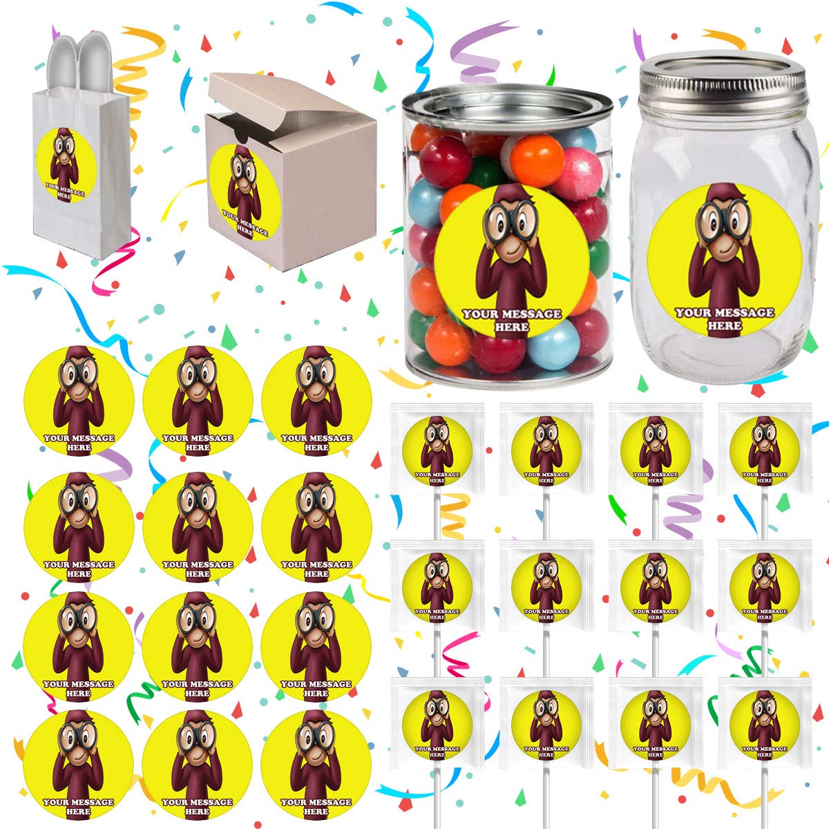 Curious George Party Supplies - 12-Piece Set with Decorations & Stickers for Kids Birthday Favors | Perfect for Themed Parties, Classroom Rewards, and Baby Showers