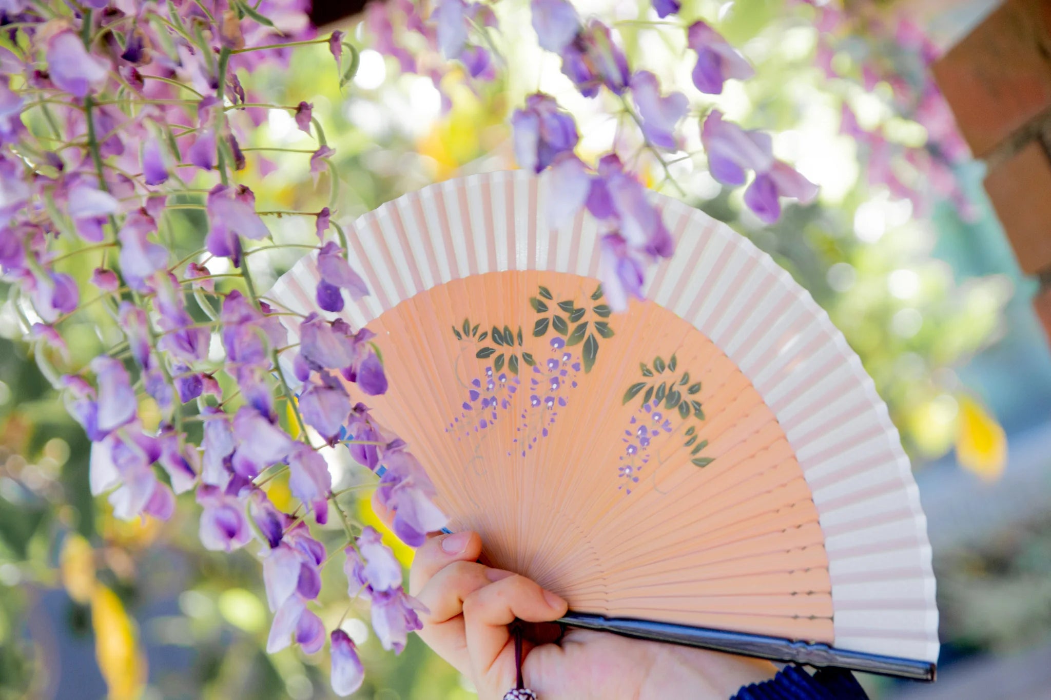 Elegant Japanese Folding Fan for Women - Handcrafted Small Sensu with Wisteria Design | Perfect for Summer, Cosplay, Tea Ceremony & Traditional Events