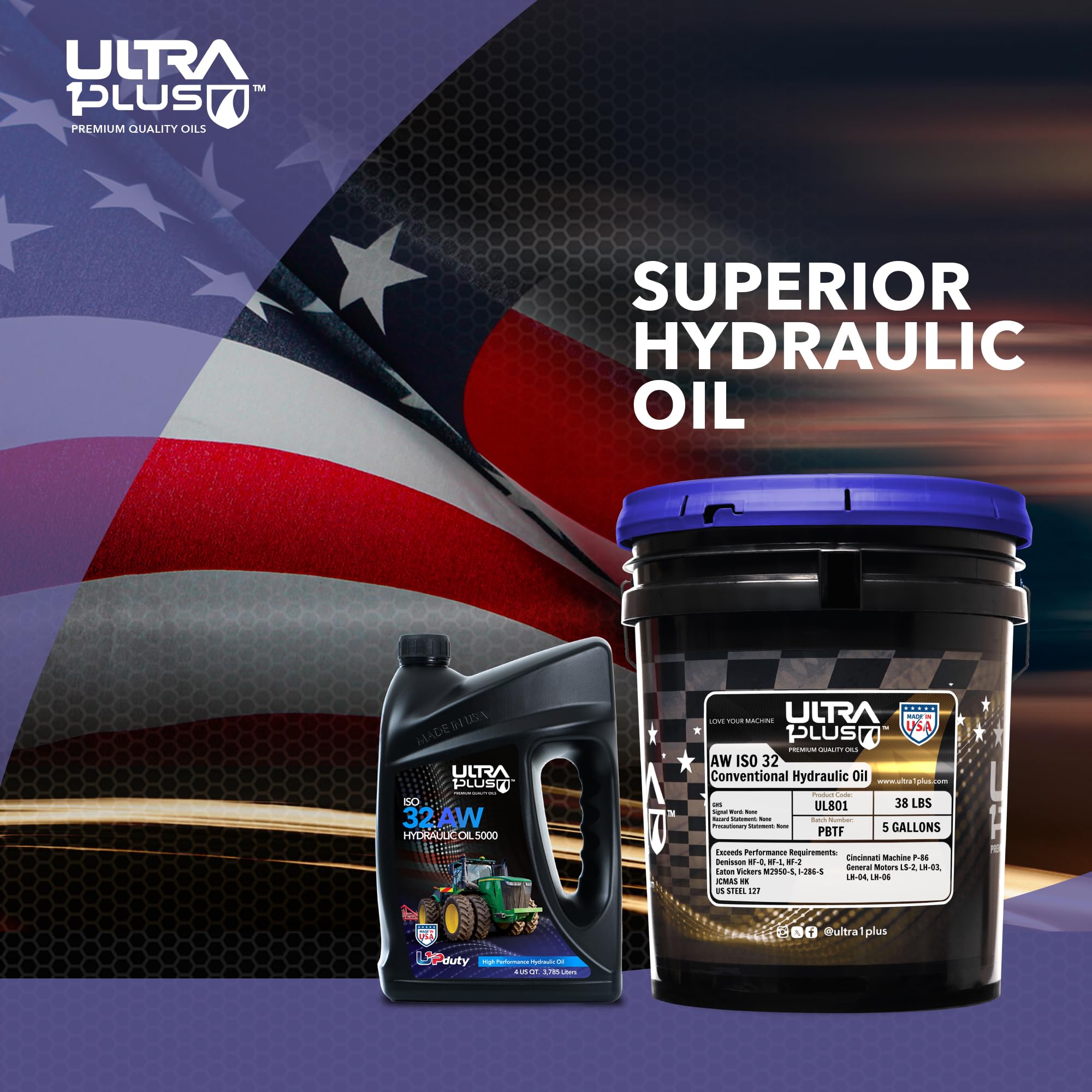 Premium AW ISO 32 Hydraulic Oil - 5 Gallon Bucket - AW32 Hydraulic Fluid for Heavy Machinery & Equipment - Ideal for Tractors, Excavators, and Industrial Hydraulic Systems