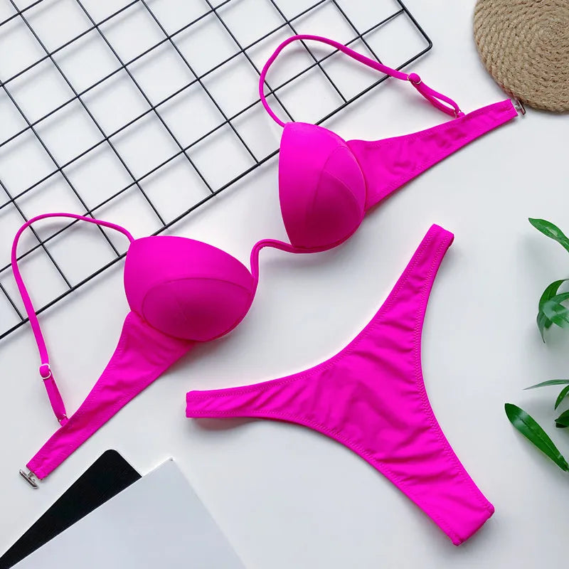 8 Colors Women's Halter Bikini Set - Push Up Swimwear, Bandeau Swimsuit & Sexy Bathing Suit for Beach, Pool Party & Summer Vacation