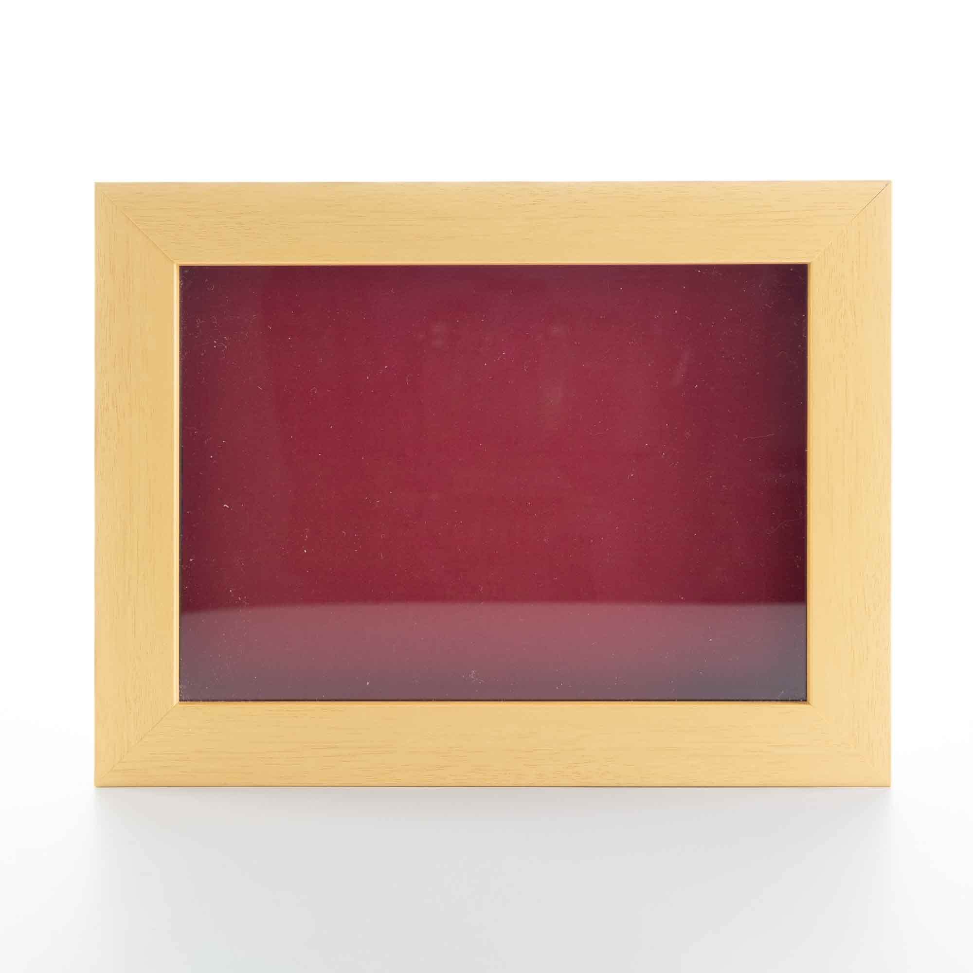 Natural 9x12 Wood Shadow Box Picture Frame with Red Acid-Free Backing, UV Protective Acrylic & Hanging Hardware - 3/4
