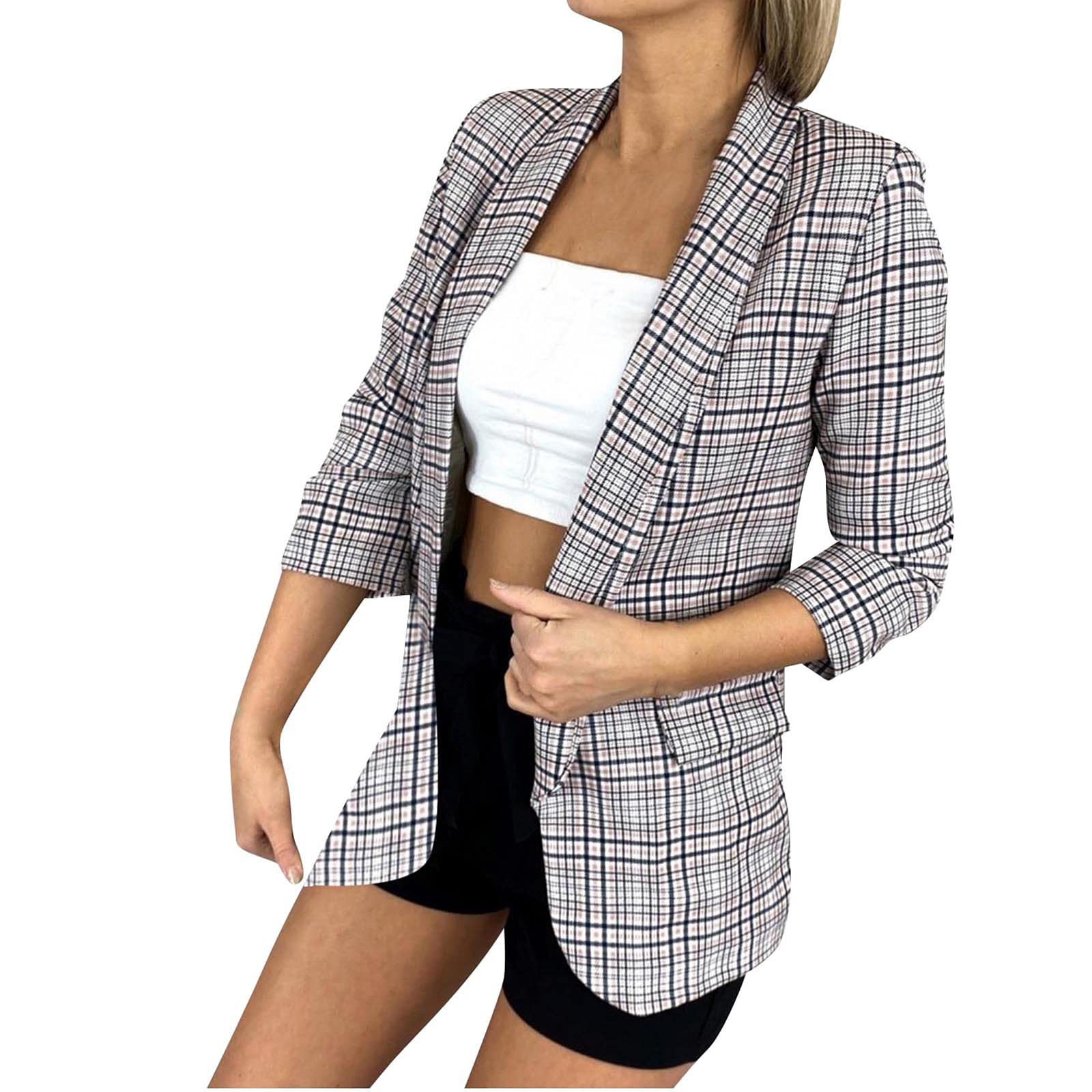 Women's Lightweight Plaid Blazer - Slim Fit for Office & Casual Wear