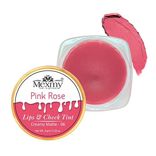 Mexmy Feel Eighteen Natural Pink Rose Lip & Cheek Tint - Vegan, SLS & Paraben Free Matte Blush for Women & Teens | Long-Lasting, Buildable Color for Everyday Makeup & Special Occasions (Shade 06)