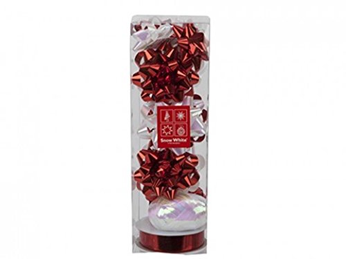 Metallic Red & Pearlescent White Gift Bow & Ribbon Set - Premium Christmas Wrapping Accessories for Holiday Presents, Party Decorations & Wedding Favors