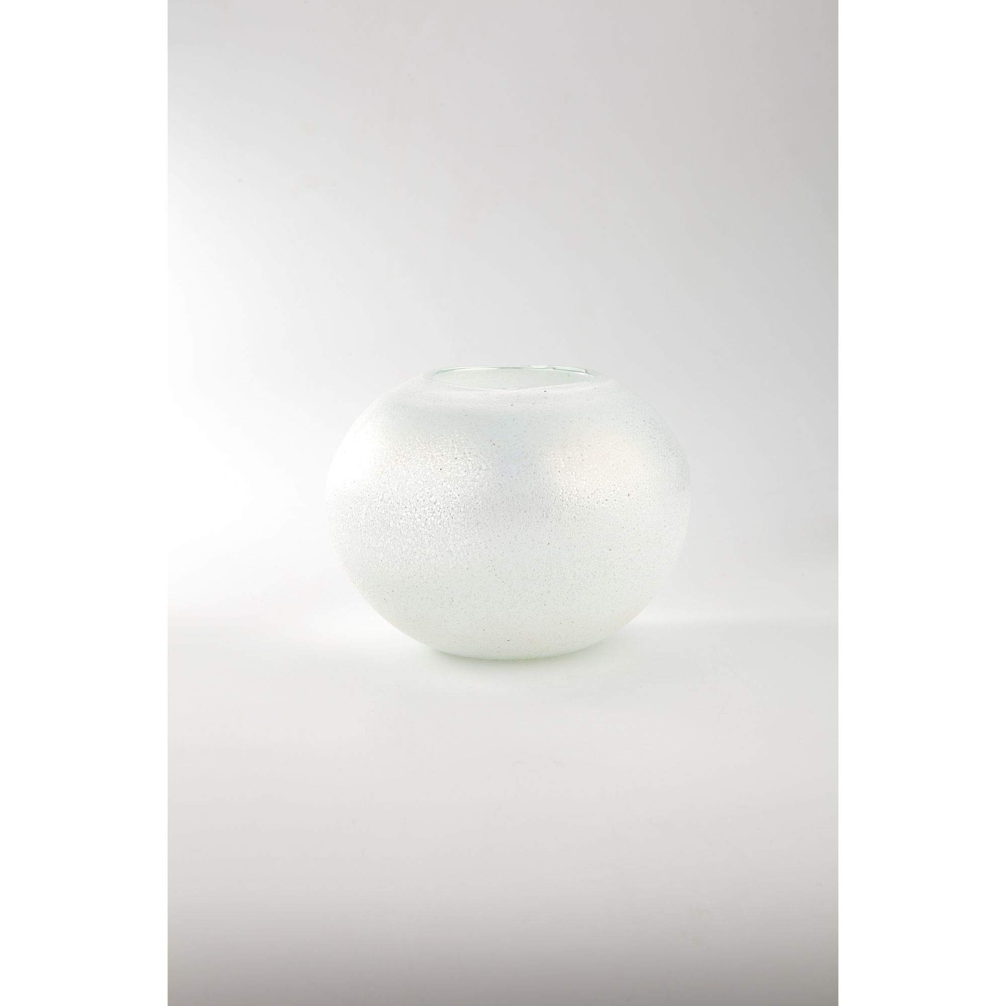 Handblown Spherical Glass Vase - 7 Inch White Decorative Vase for Home Decor, Wedding Centerpieces & Floral Arrangements | CC Home Furnishings
