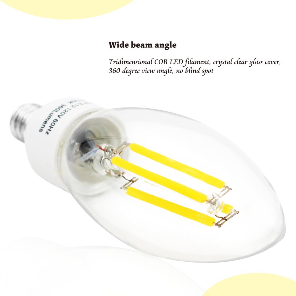 3-Pack 110V 4W E12 Clear LED Filament Bulbs - 2700K Warm White, 40W Equivalent, Candelabra Base, 400LM, 360° Beam Angle - Perfect for Chandeliers, Wall Sconces, and Vintage Lighting Fixtures