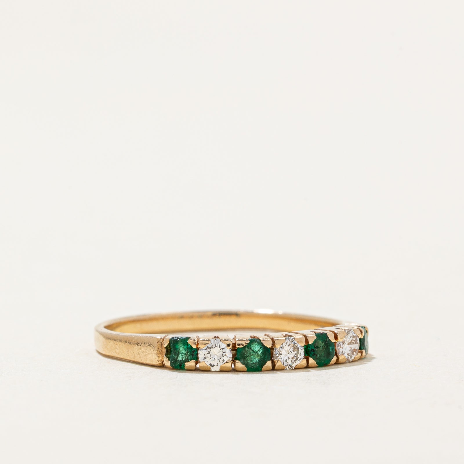 Emerald & Diamond Semi Eternity Ring - 0.17ctw Emerald & 0.12ctw Diamond - Size 6.75 - Elegant Wedding Band, Anniversary Gift for Her, Perfect for Engagement & Special Occasions