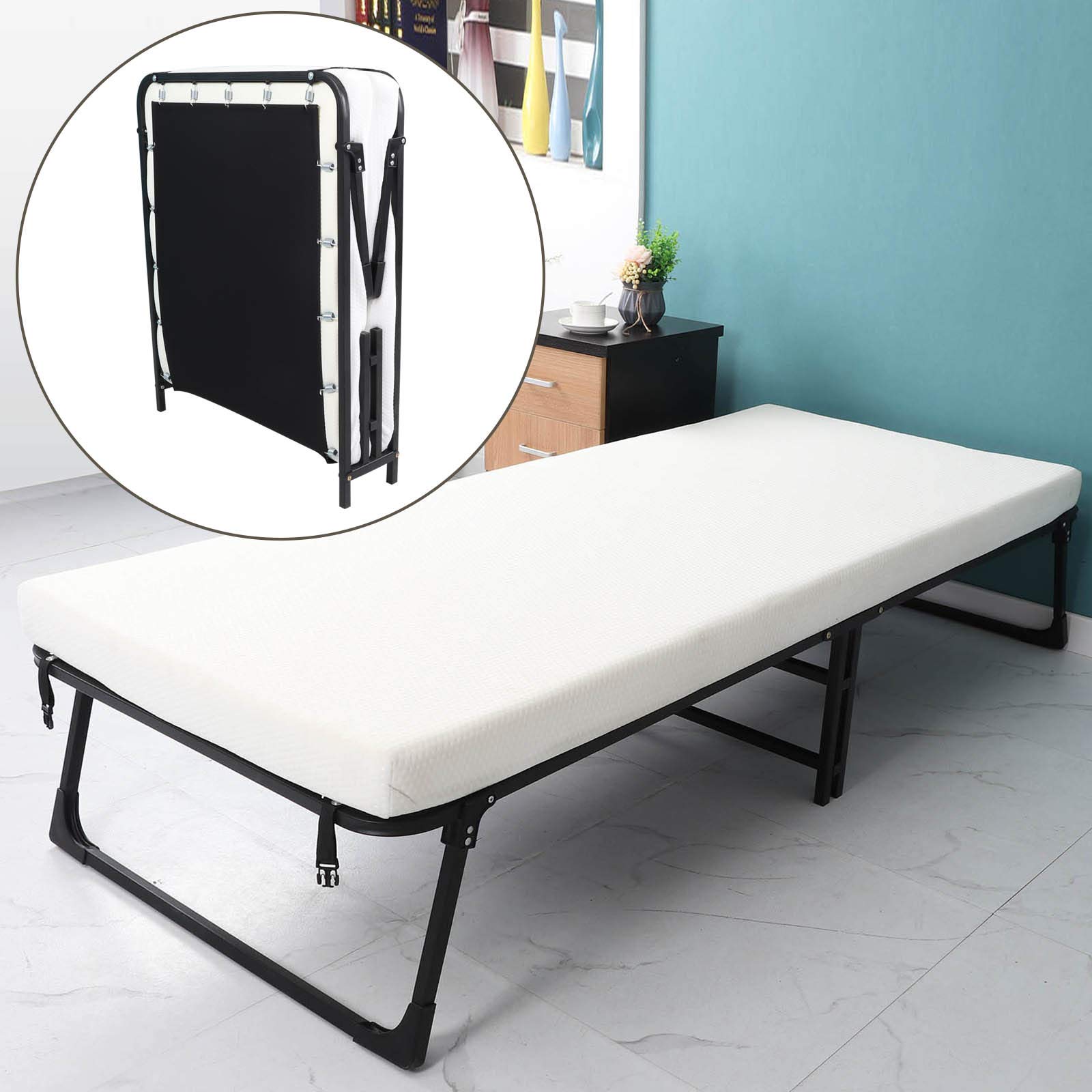 Foldable Guest Bed with Gel Memory Foam Mattress & Wheels - Portable Folding Bed for Adults (74.8