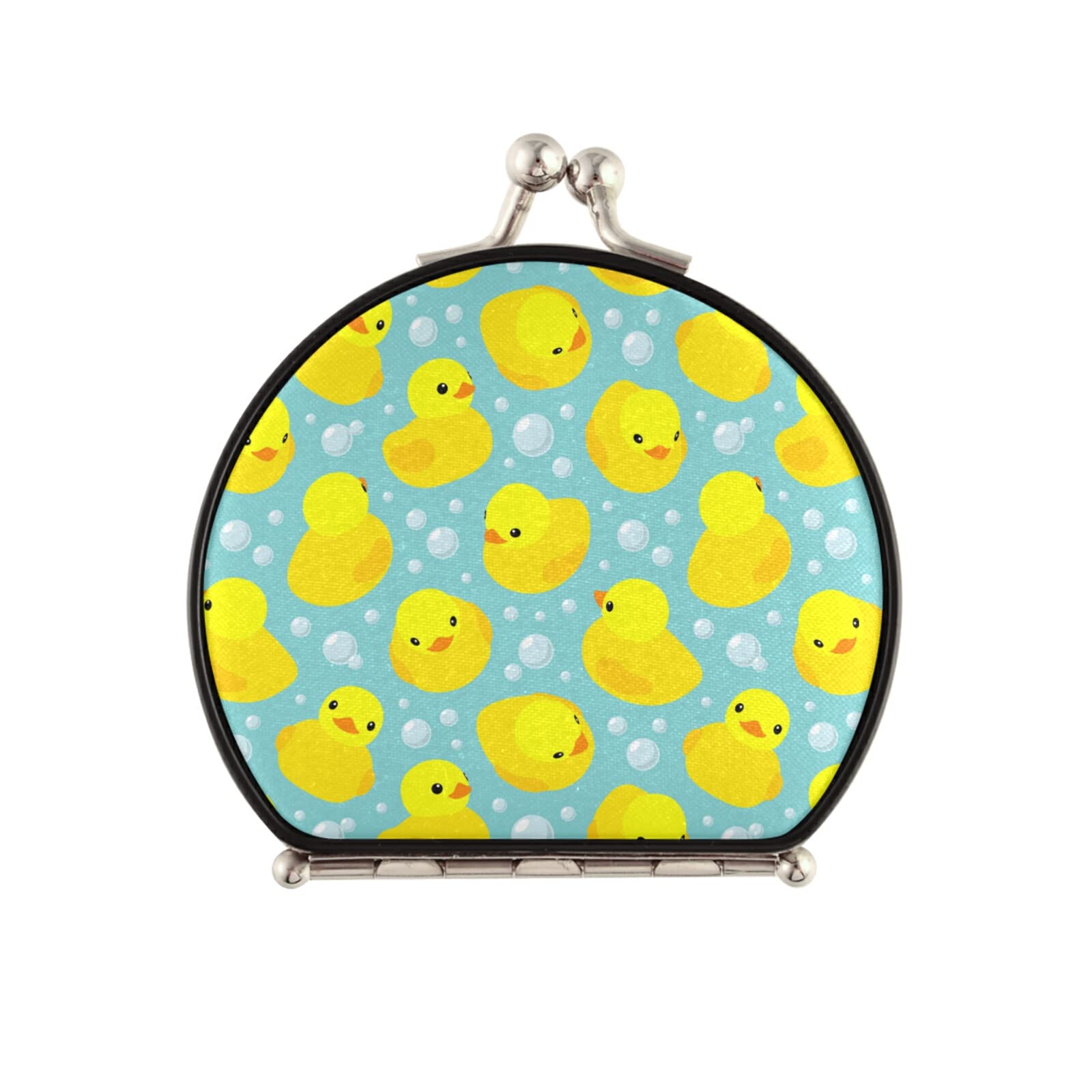 Yellow Rubber Ducks Bubbles Seamless Pattern Compact Makeup Mirror - Dual-Sided Cosmetic Mirror with 1x & 2x Magnification, Foldable Buckle Design for Travel & Home Use | Perfect for Makeup Application, Travel Essentials & Vanity Organization