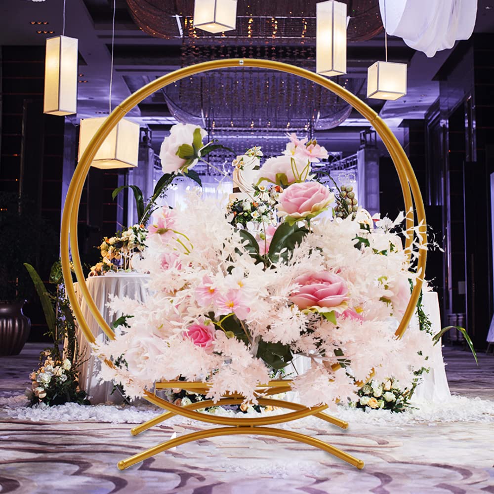 LOYALHEARTDY 31.5 Inch Double Ring Wedding Arch - Golden Metal Circle Backdrop for Wedding Decor, Cake Stand & Floral Hoop - Perfect for Outdoor Ceremonies, Photo Backdrops & Reception Decorations