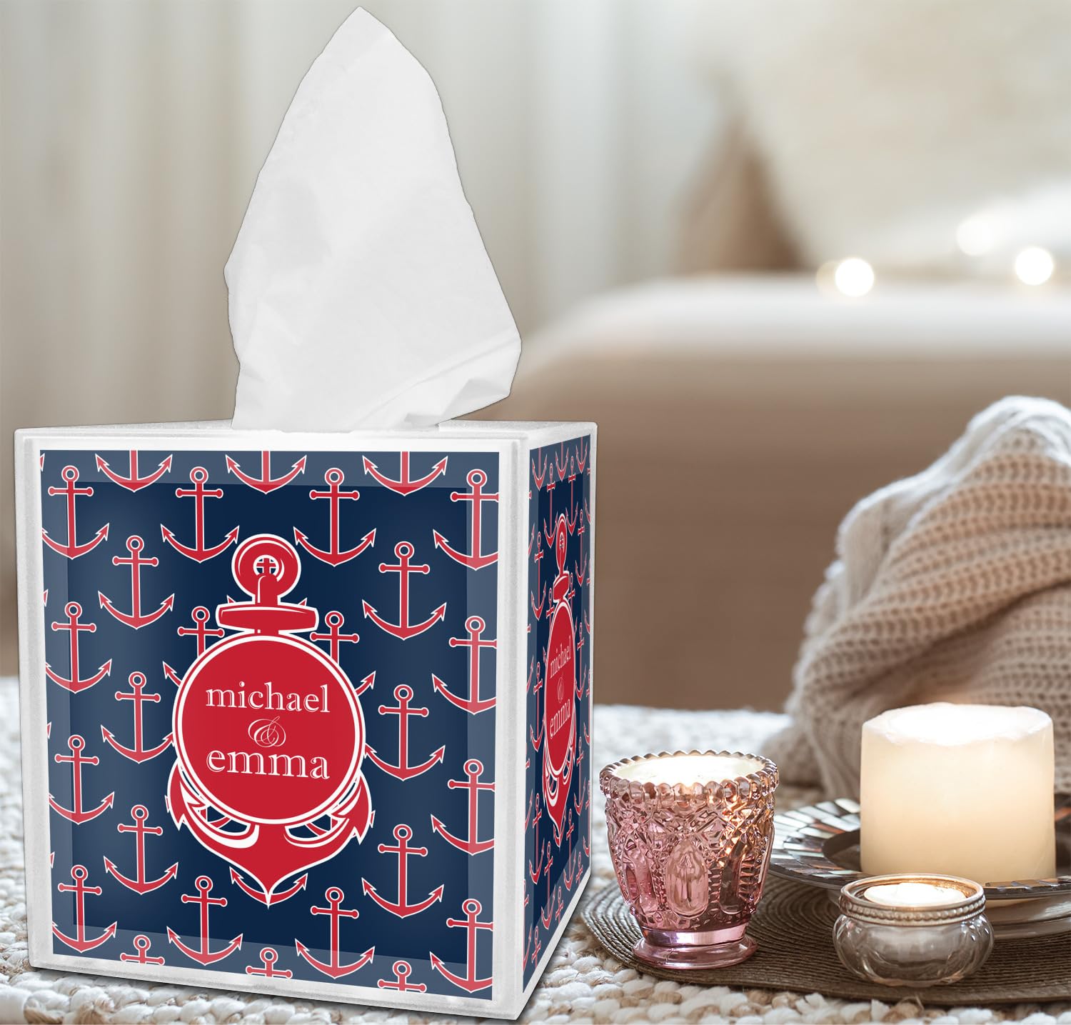 Personalized Anchor-Themed Tissue Box Cover - Nautical Decor for Bathroom, Living Room, or Boat - Unique Home Gift Idea