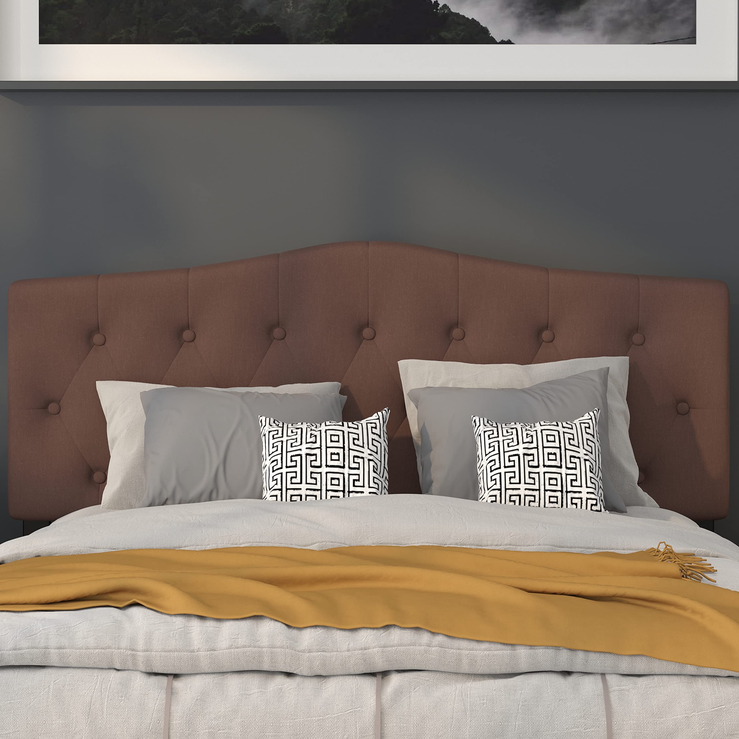 Flash Furniture Cambridge Tufted Upholstered Queen Size Headboard in Camel Fabric - Luxurious Bedroom Upgrade for Master Suite or Guest Room Decor