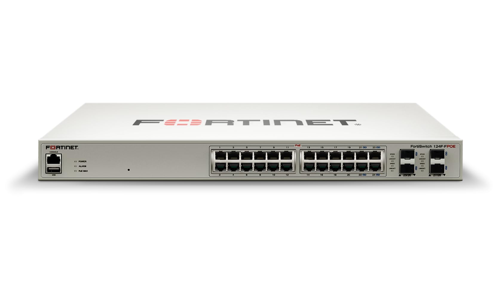 FORTINET FortiSwitch 124F-FPOE 24-Port Managed POE Switch | 24GE + 4SFP+ Ports | Layer 2+ Network Switch | Rack Mountable | Ideal for Office Networks, Data Centers & Enterprise IT Infrastructure