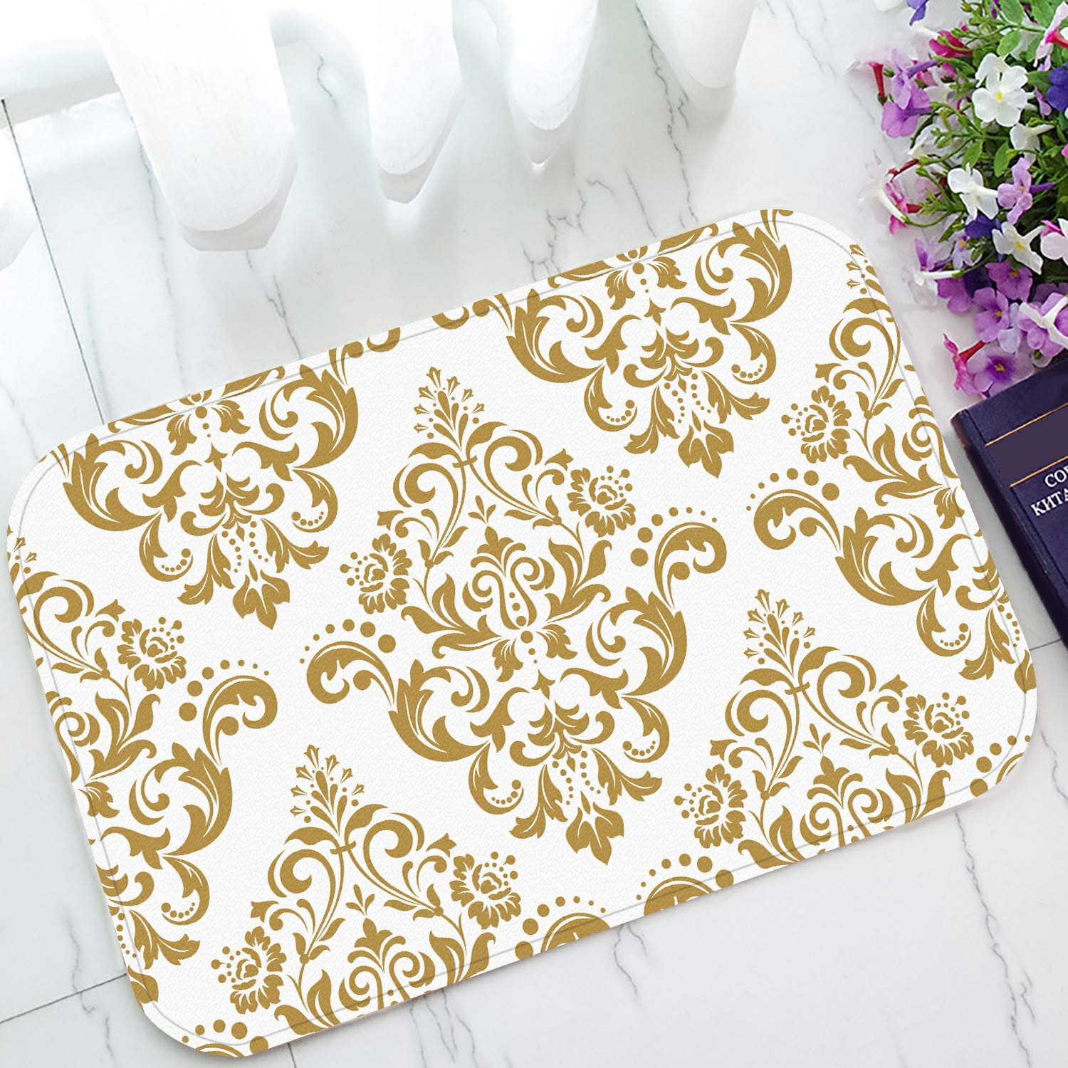 ECZJNT Floral Welcome Doormat - Non-Slip Bath Mat & Entrance Rug, 23.6x15.7 Inch - Perfect for Front Door, Bathroom, Kitchen & Outdoor Decor