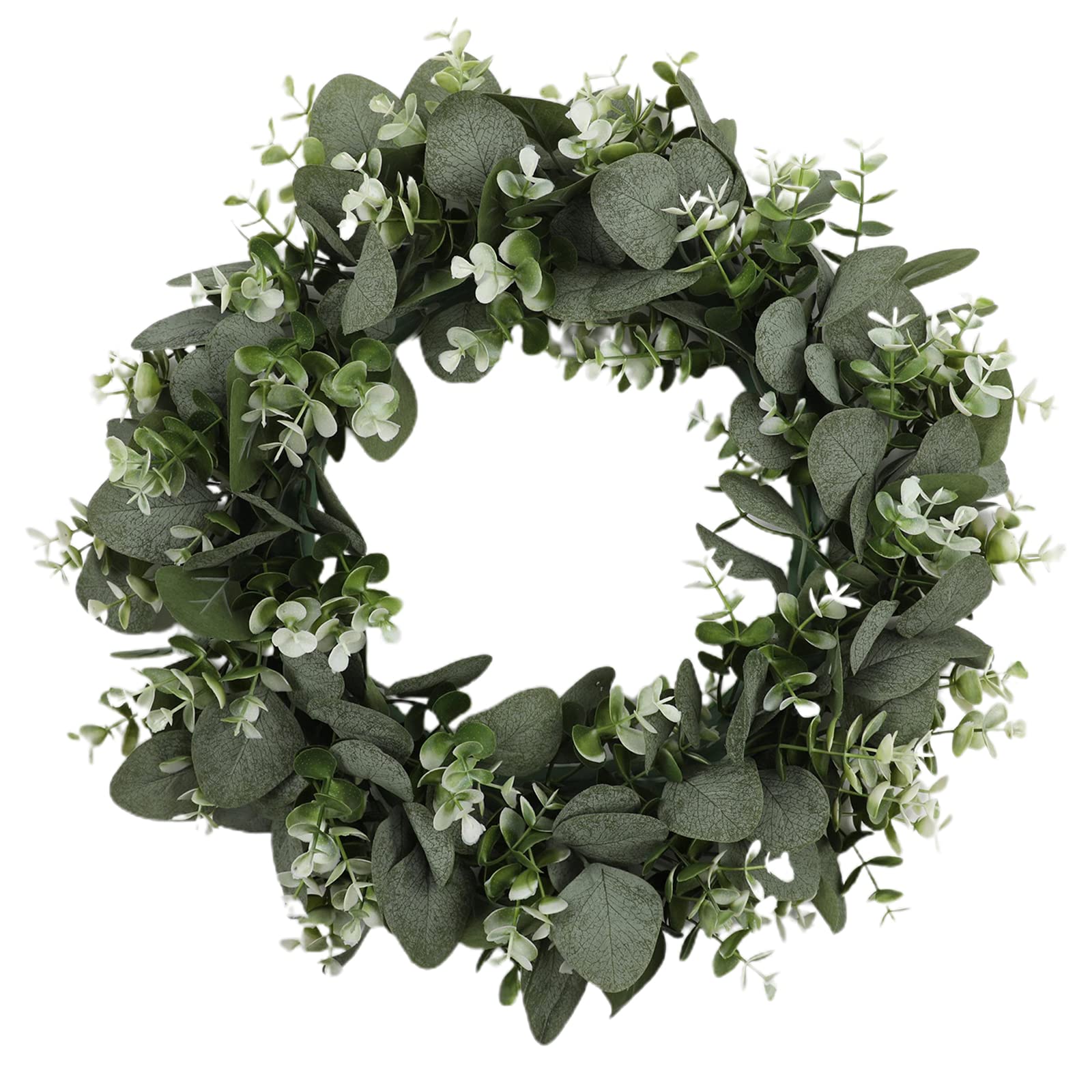 15 Inch Artificial Eucalyptus Wreath for Front Door - Spring Summer Green Leaf Wreath with Realistic Eucalyptus Leaves - Hanging Decor for Wall, Window, Indoor & Outdoor - Perfect for Home, Wedding, and Seasonal Decorations