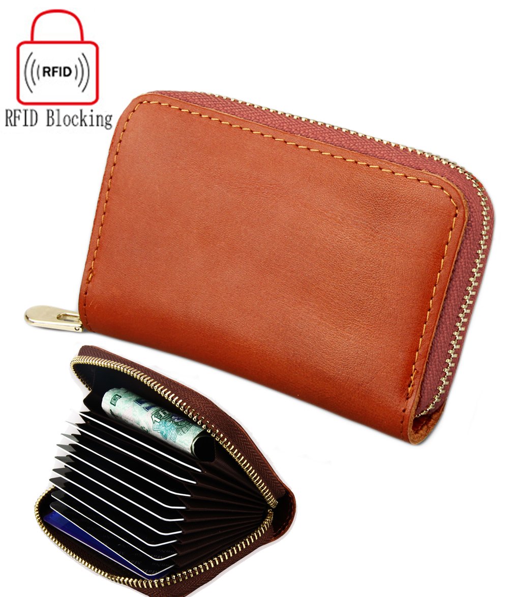 RFID Blocking Leather Wallet for Men & Women - Slim Travel Credit Card Holder with Zipper - Secure ID Protector for Everyday Use & Business Travel
