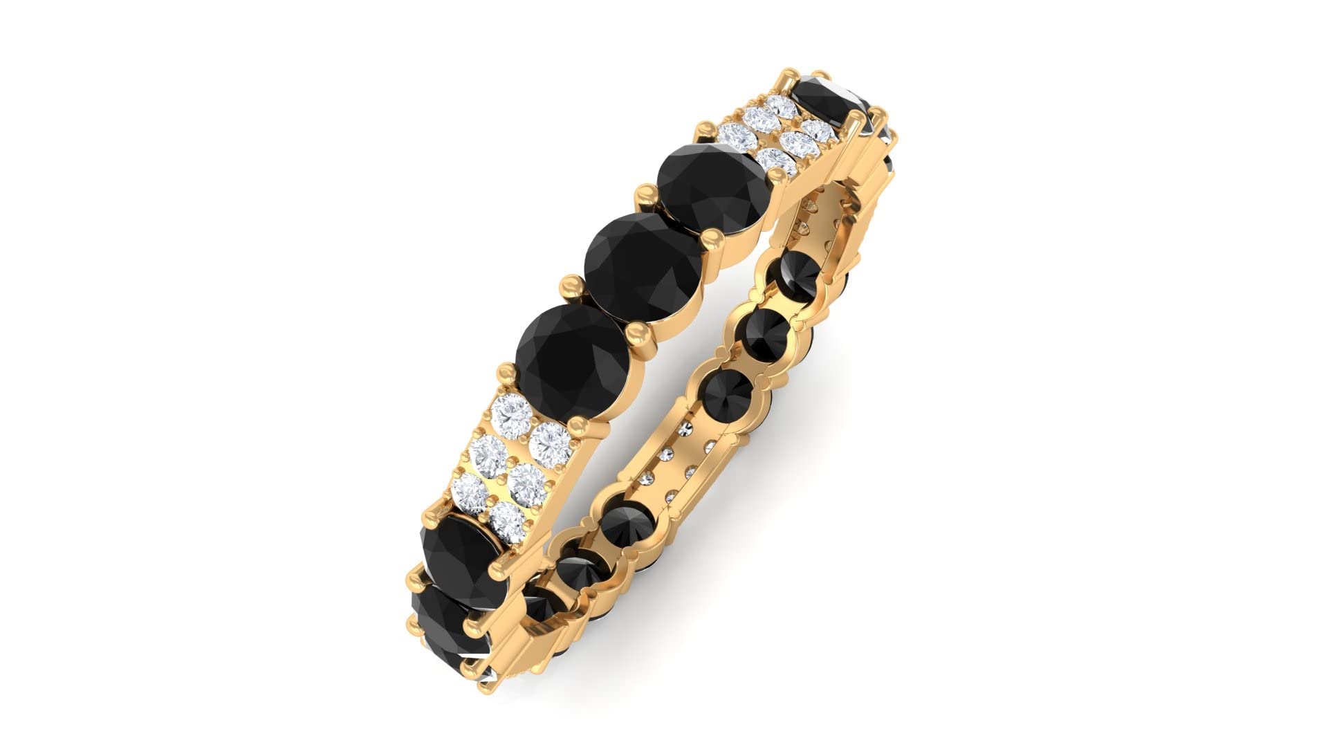 1.75 CT Black Spinel & Diamond 14K Solid Gold Eternity Ring for Women | Elegant Black Spinel Wedding Band, Anniversary Gift for Her | Perfect for Engagement, Valentine's Day & Special Occasions