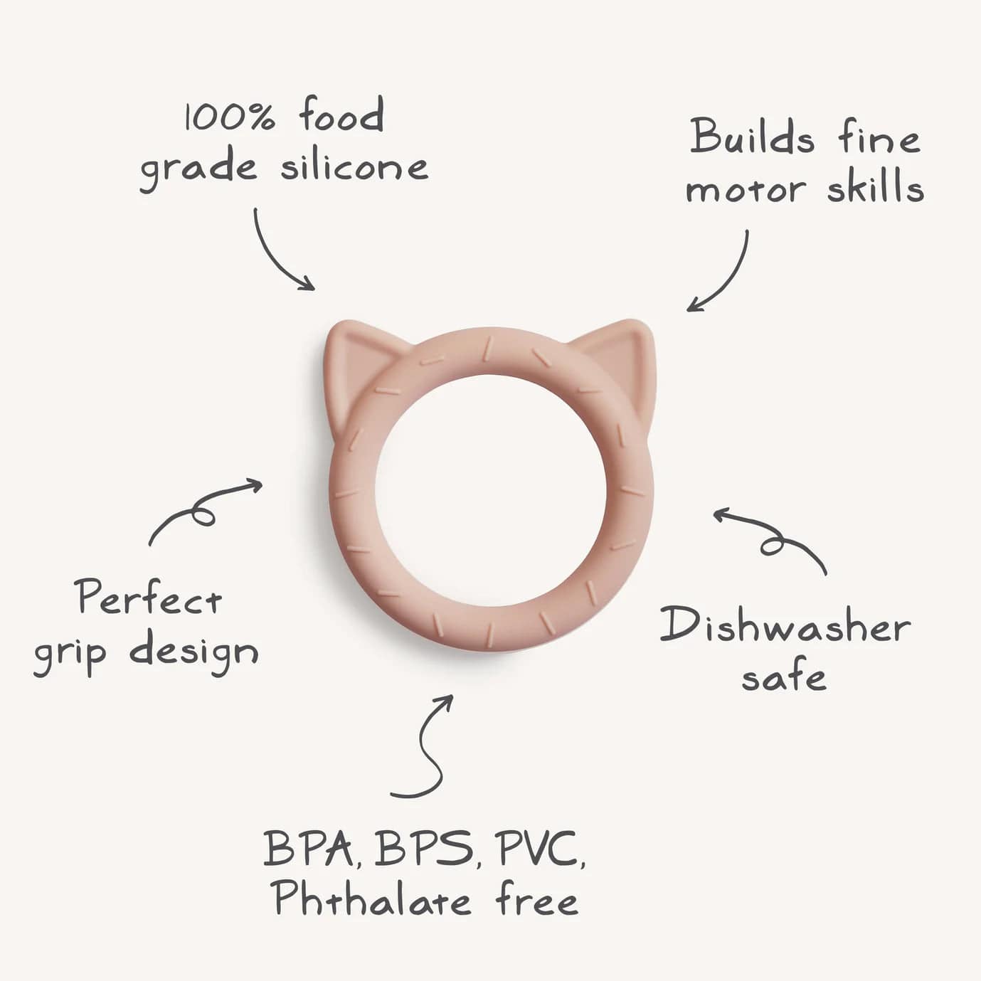Mushie Cat Teether - BPA-Free Silicone Baby Teething Toy for Soothing Sore Gums | Perfect for Infants & Toddlers | Cute Animal Design for Playtime & Teething Relief